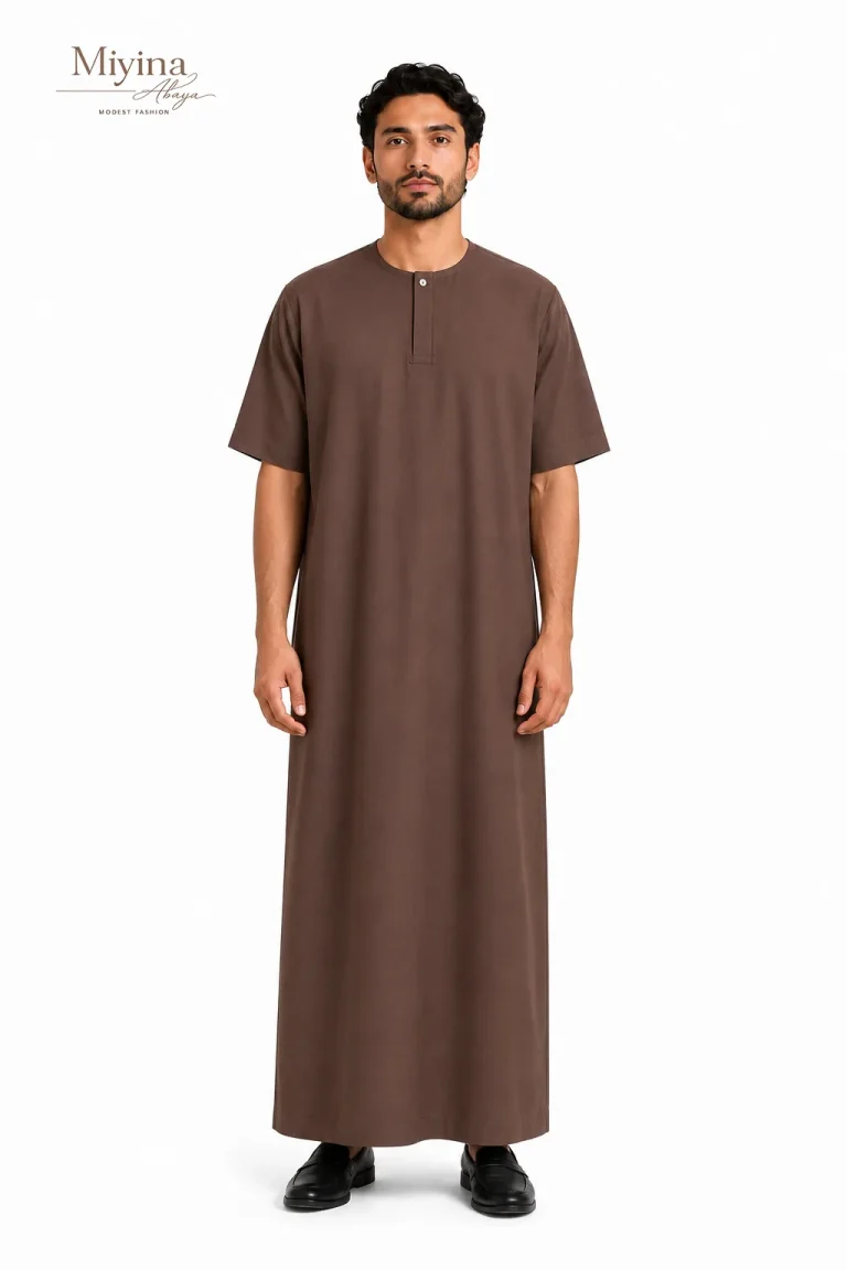 Miyina OEMODM MUFRID Short Sleeve Thobe Deep Coffee Brown Hue Exudes Confidence Supplier-sku1