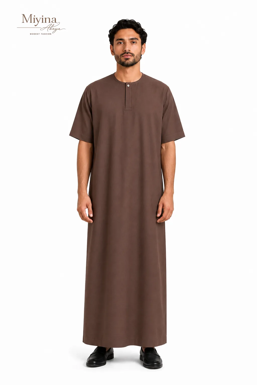 Miyina OEMODM MUFRID Short Sleeve Thobe Deep Coffee Brown Hue Exudes Confidence Supplier-sku1
