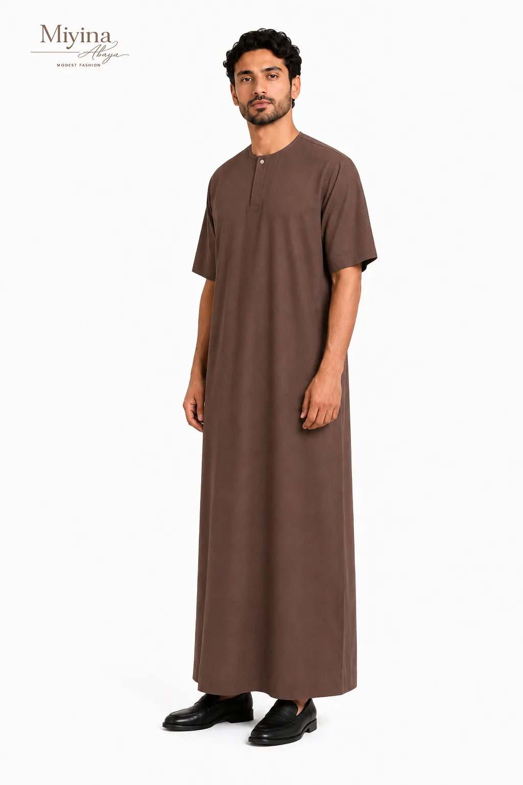 Miyina OEMODM MUFRID Short Sleeve Thobe Deep Coffee Brown Hue Exudes Confidence Supplier-sku2