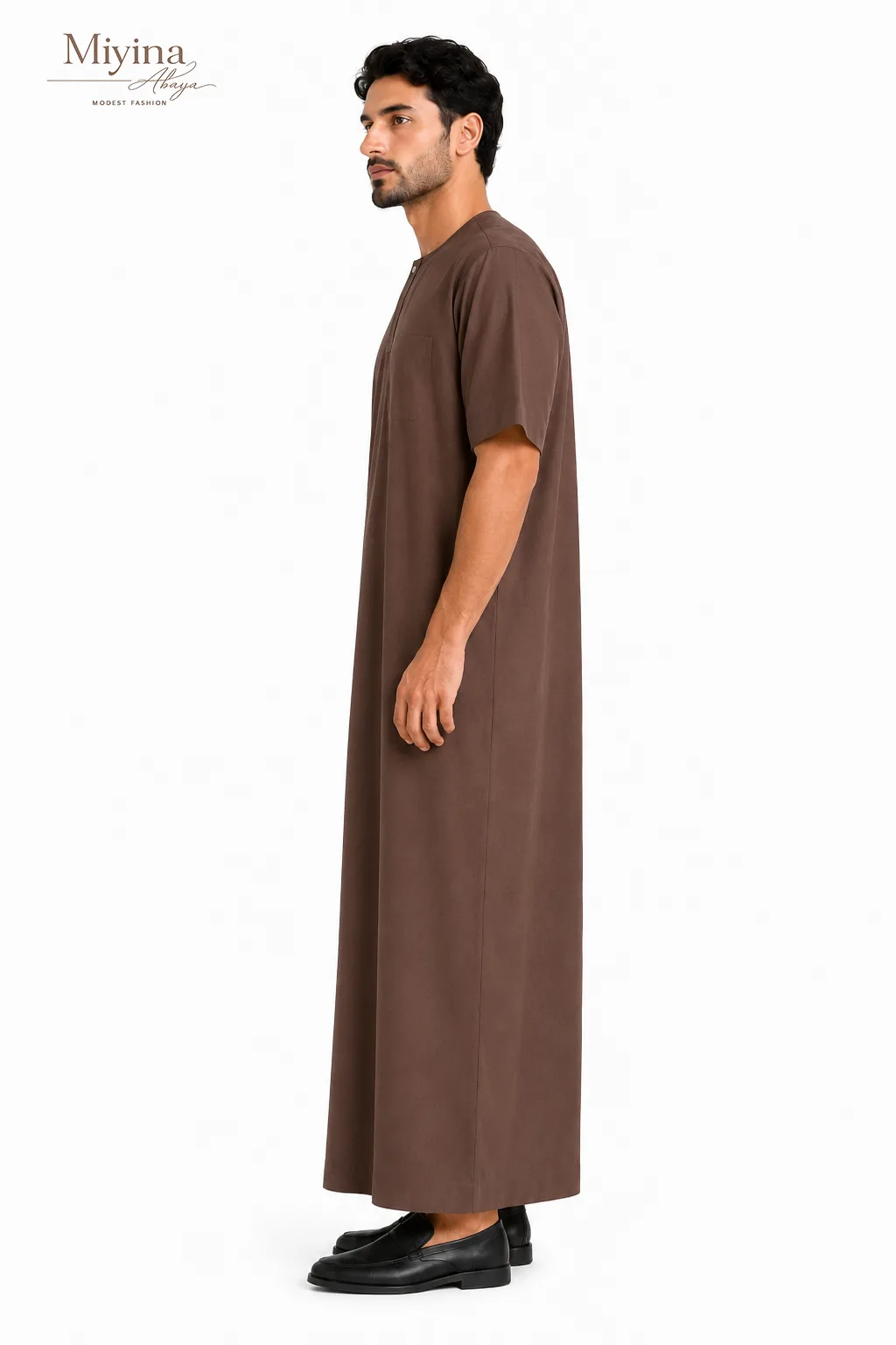 Miyina OEMODM MUFRID Short Sleeve Thobe Deep Coffee Brown Hue Exudes Confidence Supplier-sku3