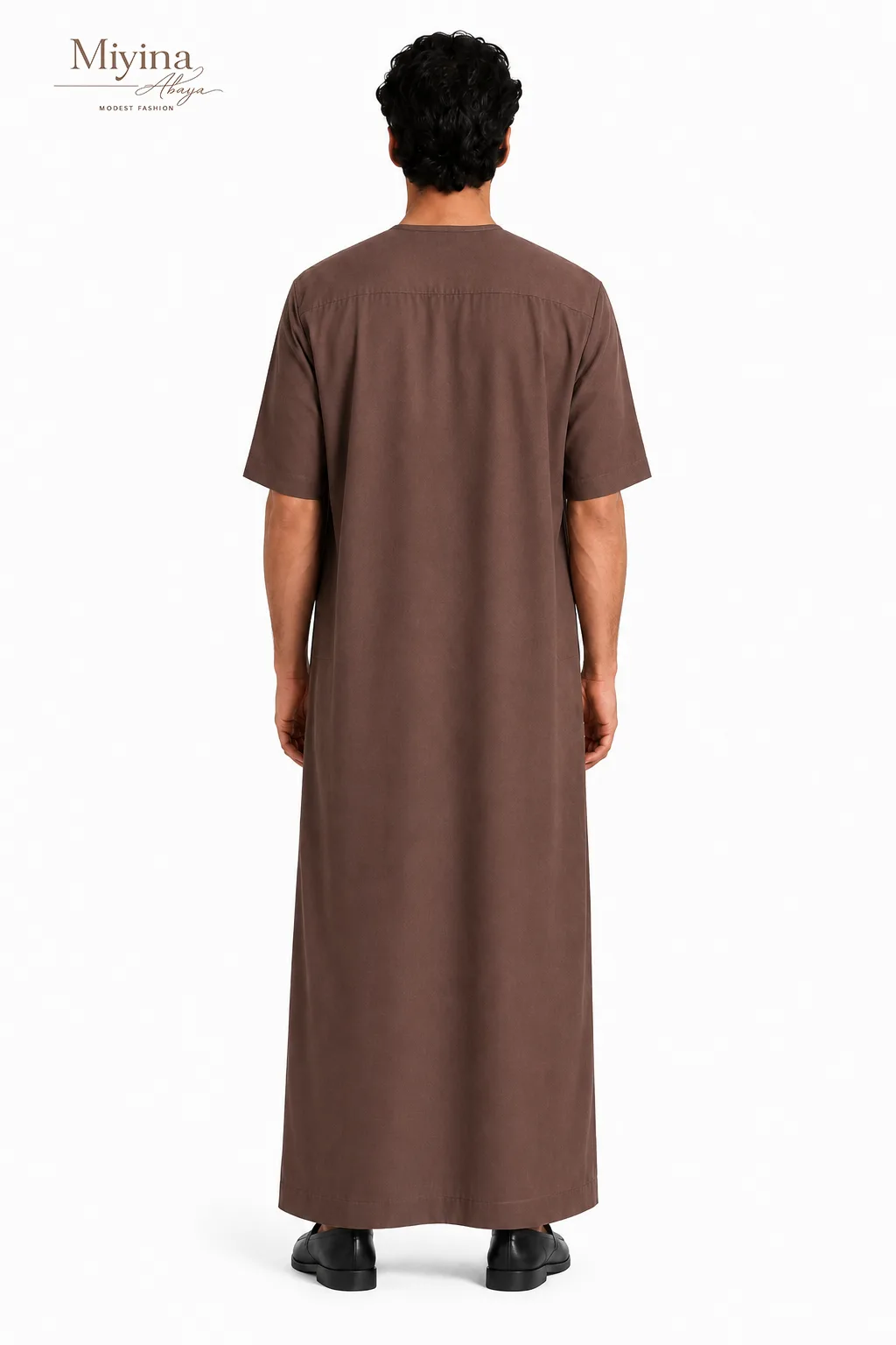 Miyina OEMODM MUFRID Short Sleeve Thobe Deep Coffee Brown Hue Exudes Confidence Supplier-sku4