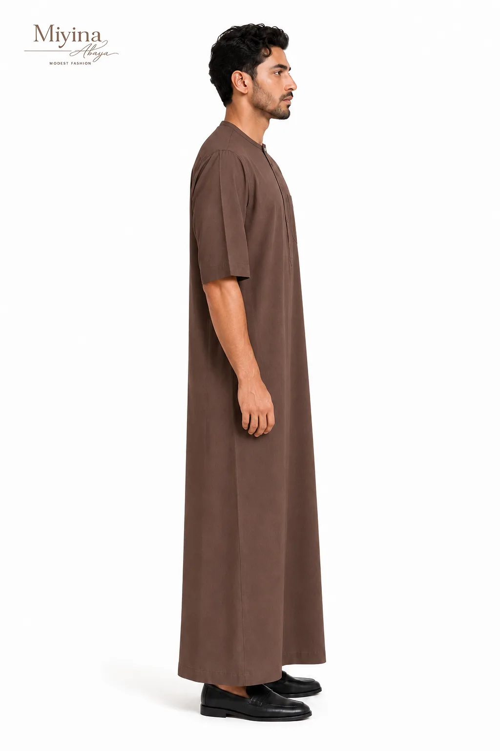 Miyina OEMODM MUFRID Short Sleeve Thobe Deep Coffee Brown Hue Exudes Confidence Supplier-sku5