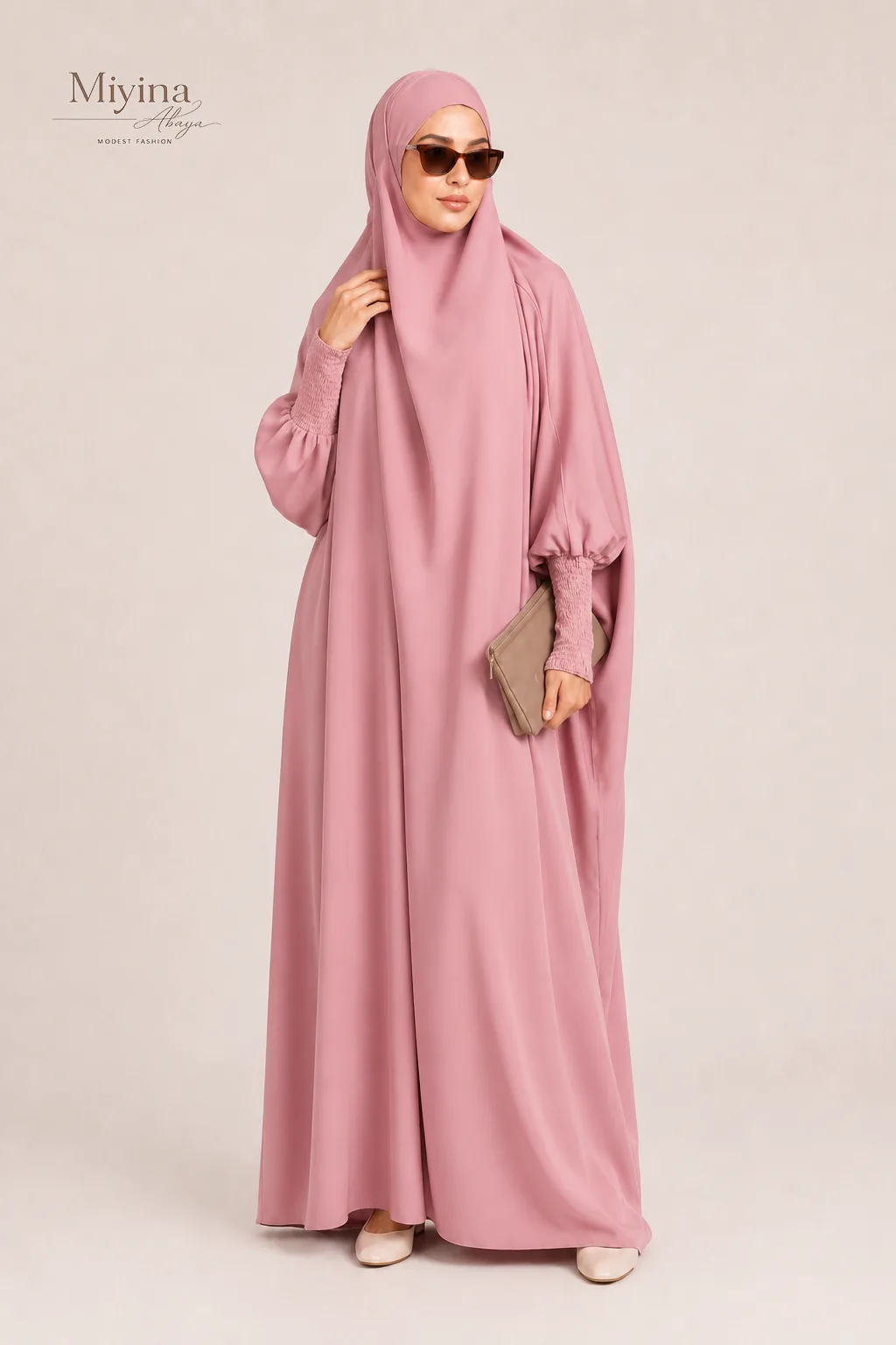 Miyina OEMODM One Piece Full Length Jilbab Prayer Abaya Blush Manufacturer Custom Nidha Fabric Lightweight Soft Islamic Manufacturer-1