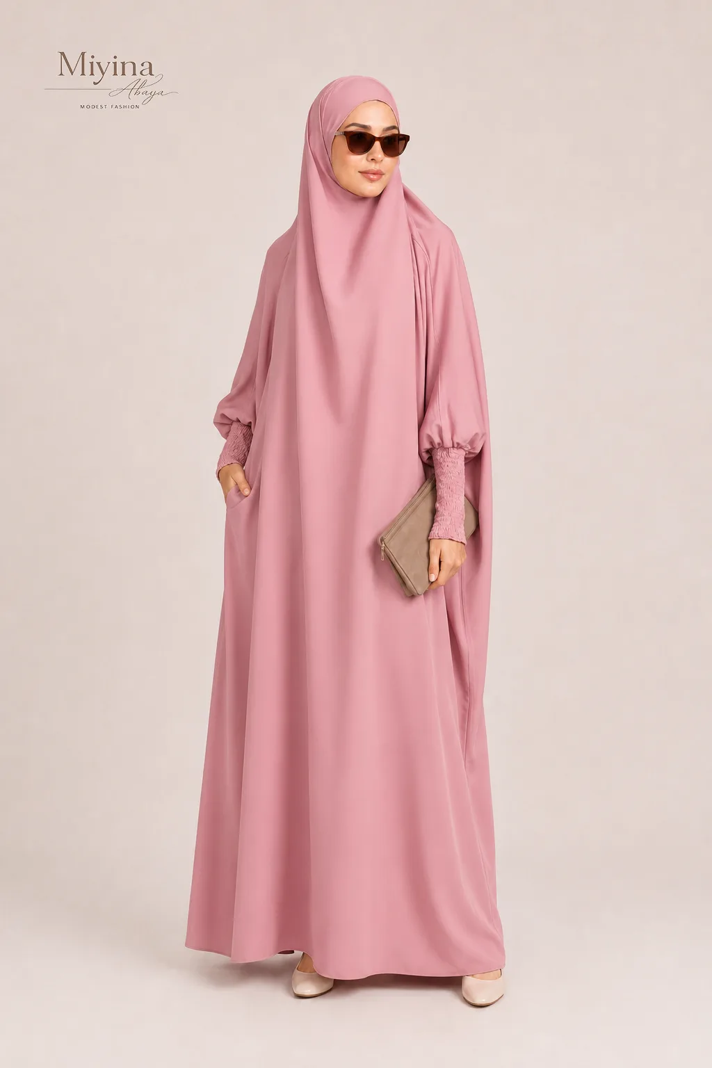 Miyina OEMODM One Piece Full Length Jilbab Prayer Abaya Blush Manufacturer Custom Nidha Fabric Lightweight Soft Islamic Manufacturer-4