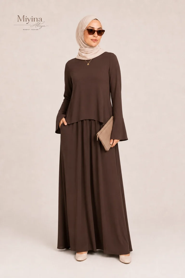 Miyina OEMODM Romantic Ruffle Dress Burnt Mocha Manufacturer Custom Crafted From 100% Viscose Soft Feminine Touch Islamic Manufacturer