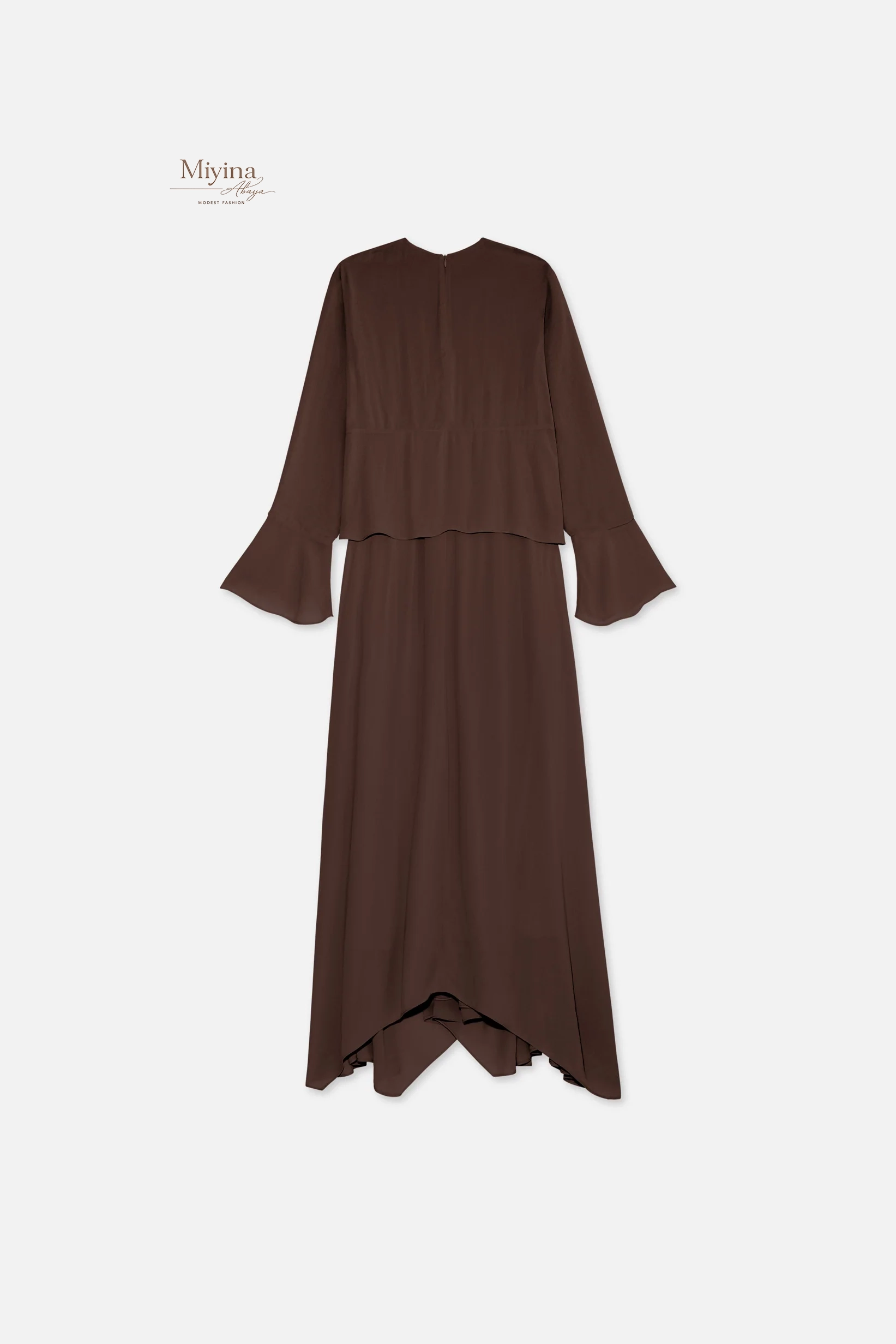 Miyina OEMODM Romantic Ruffle Dress Burnt Mocha Manufacturer Custom Crafted From 100% Viscose Soft Feminine Touch Islamic Manufacturer