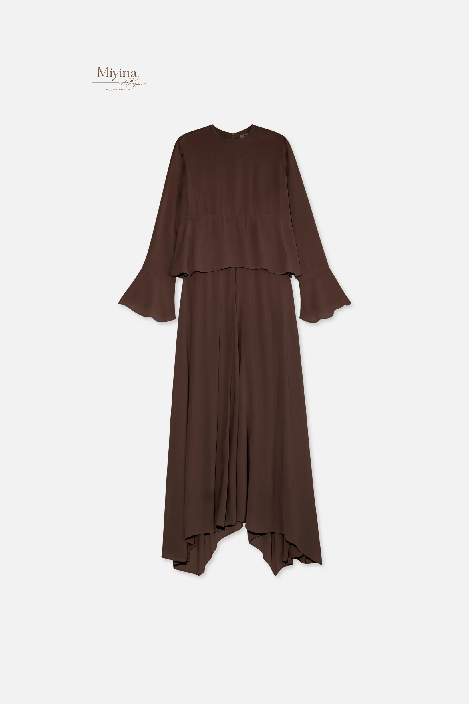 Miyina OEMODM Romantic Ruffle Dress Burnt Mocha Manufacturer Custom Crafted From 100% Viscose Soft Feminine Touch Islamic Manufacturer