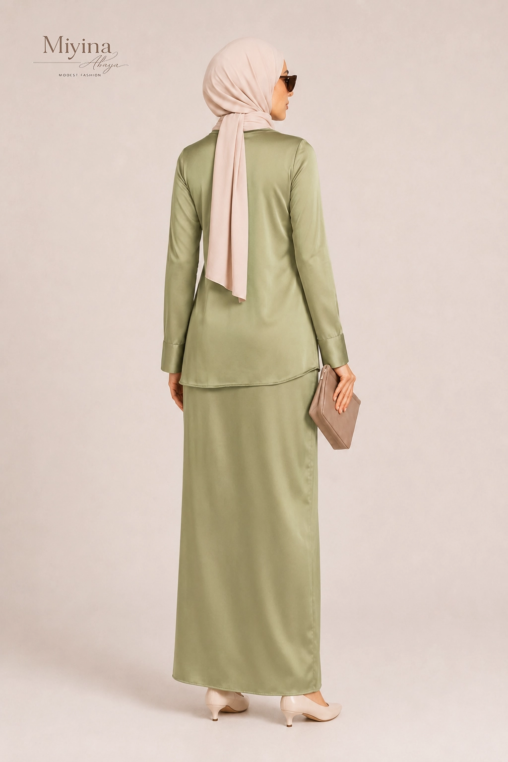 Miyina OEMODM Satin Classic Blazer Grey Green Manufacturer Custom Sharp Notched Lapel Single Button Closure Islamic Manufacturer
