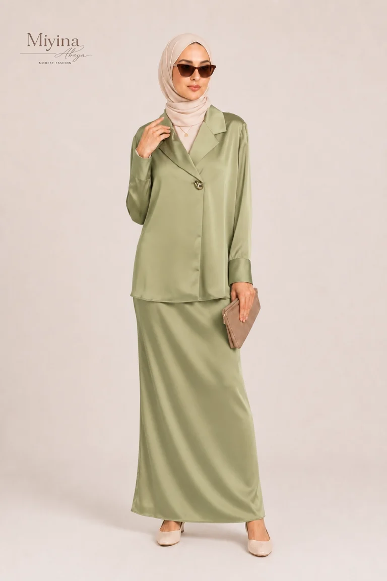Miyina OEMODM Satin Classic Blazer Grey Green Manufacturer Custom Sharp Notched Lapel Single Button Closure Islamic Manufacturer