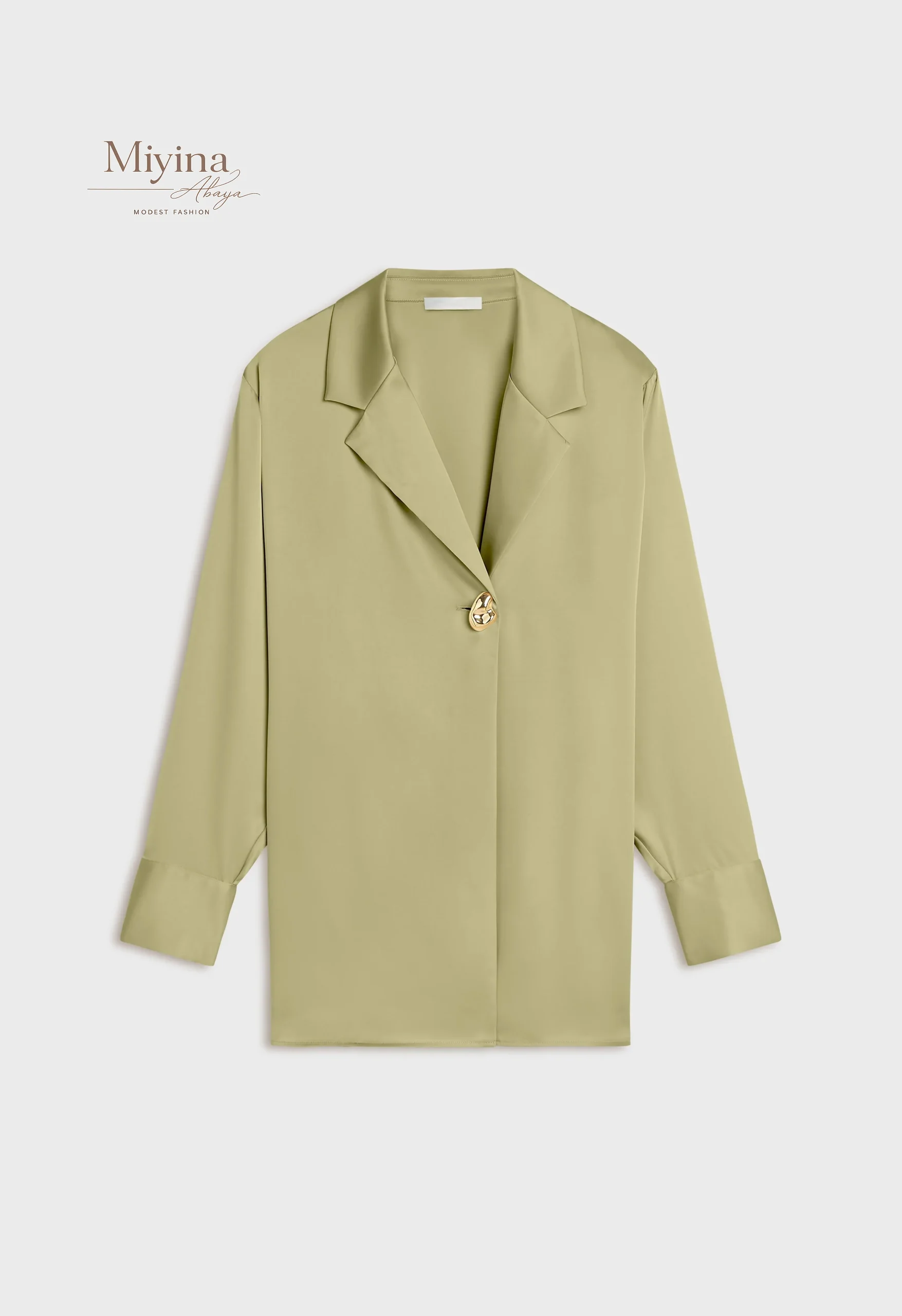Miyina OEMODM Satin Classic Blazer Grey Green Manufacturer Custom Sharp Notched Lapel Single Button Closure Islamic Manufacturer