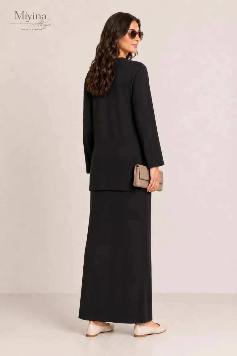 Miyina OEMODM Soft Woven Tailored Skirt Black Manufacturer Custom Flowy Full-Length Cut Elastic Waistband Islamic Manufacturer
