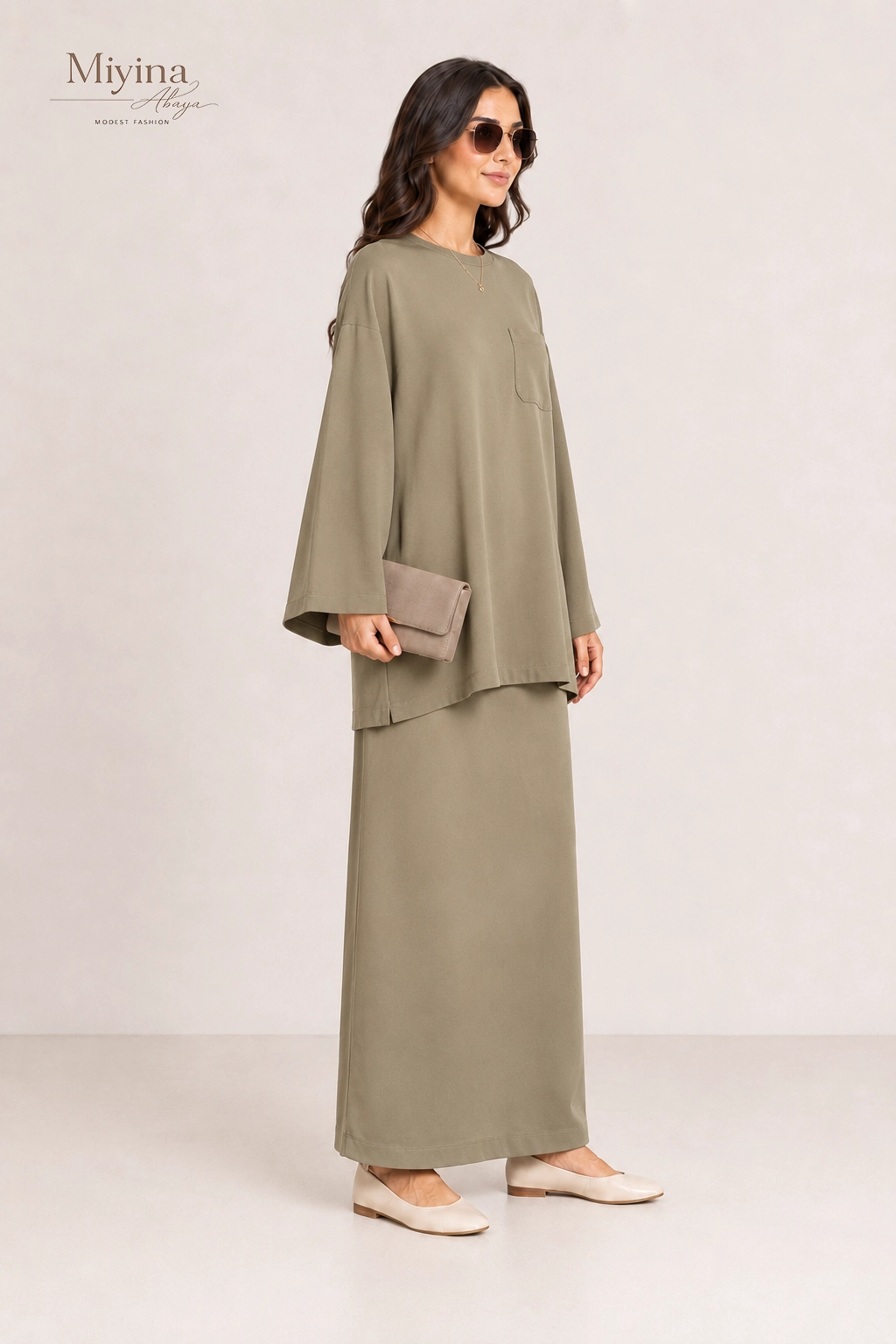 Miyina OEMODM Soft Woven Tailored Skirt Desert Brown Manufacturer Custom Flowy Full-Length Cut Elastic Waistband Islamic Manufacturer