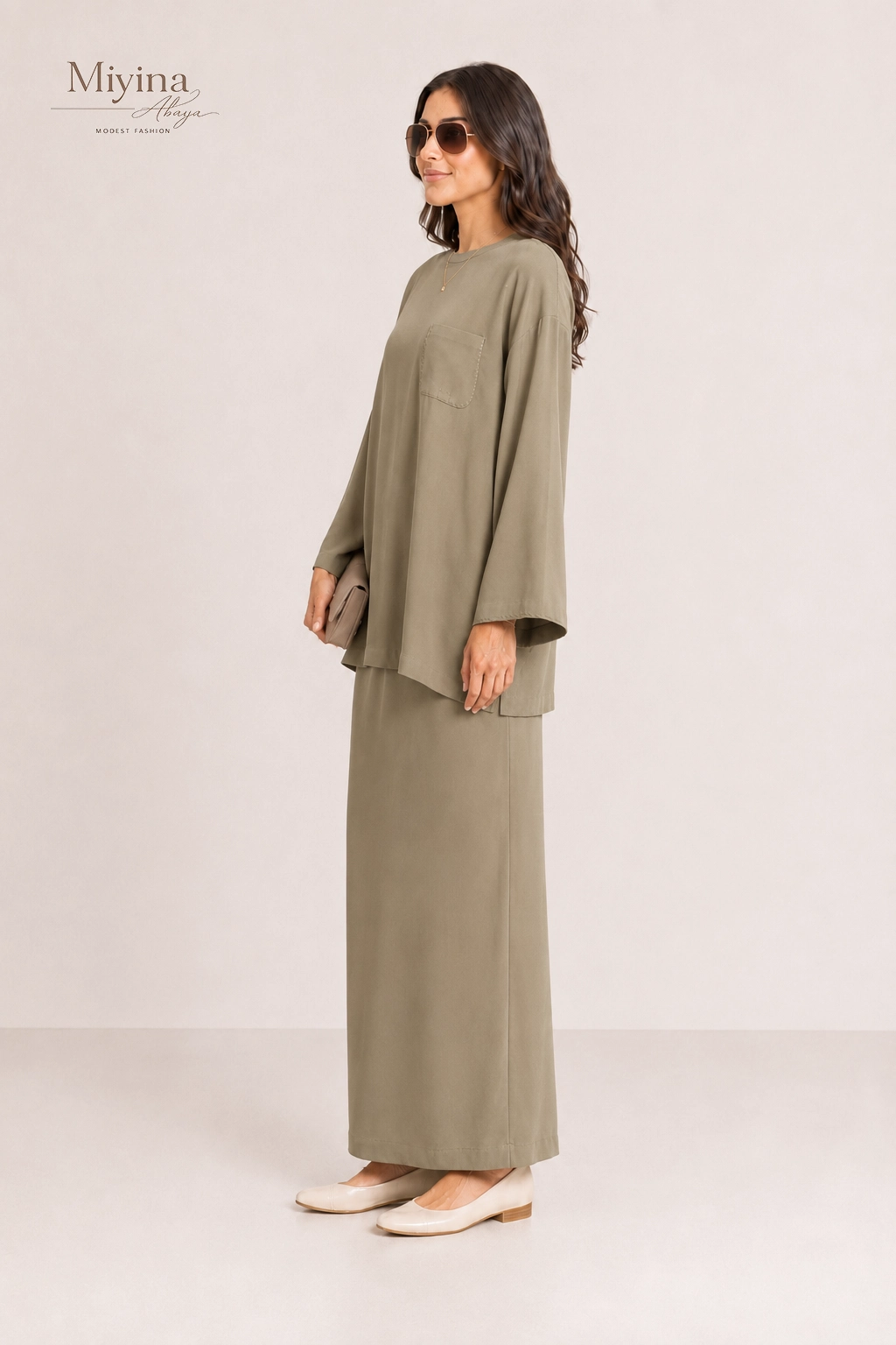 Miyina OEMODM Soft Woven Tailored Skirt Desert Brown Manufacturer Custom Flowy Full-Length Cut Elastic Waistband Islamic Manufacturer