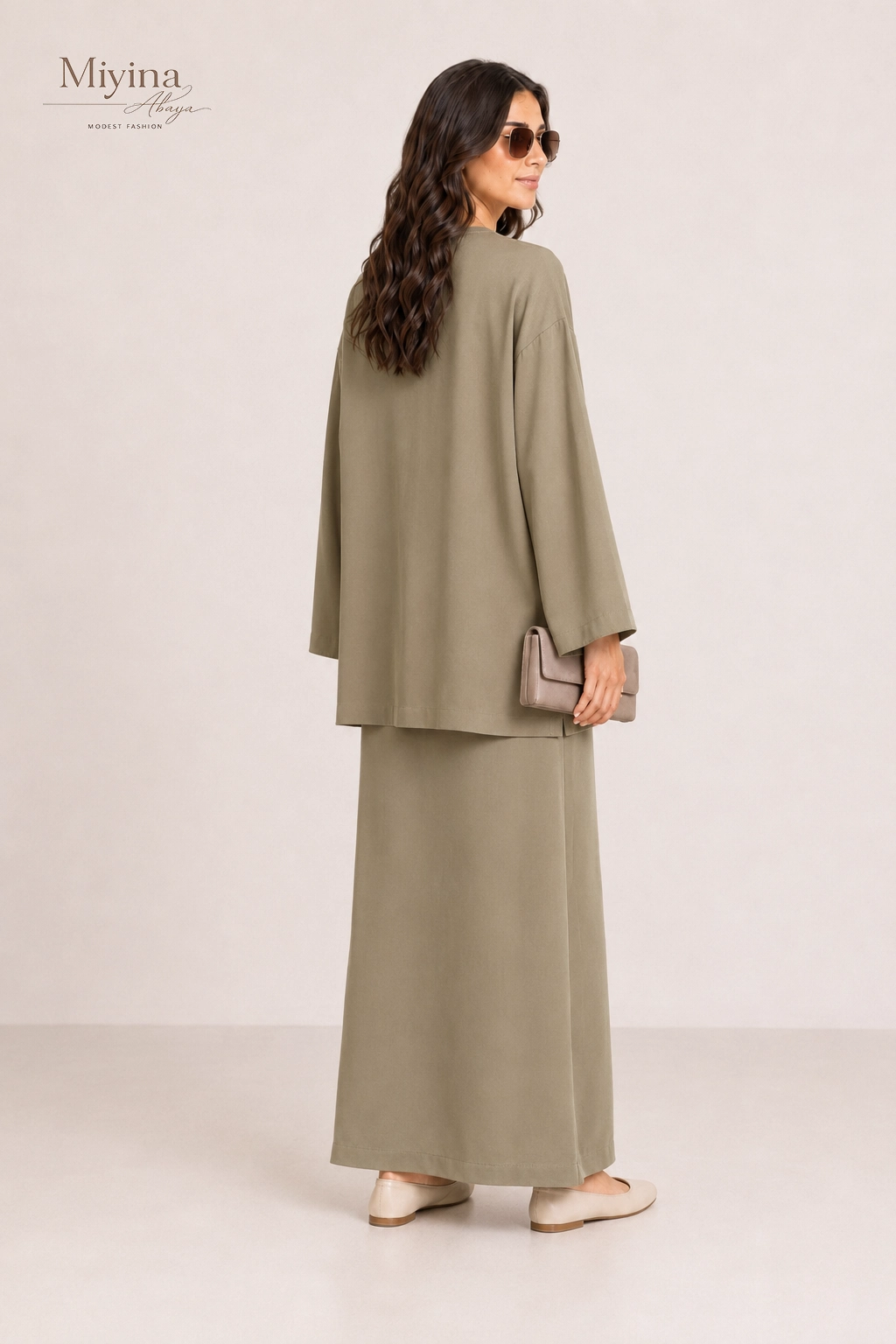 Miyina OEMODM Soft Woven Tailored Skirt Desert Brown Manufacturer Custom Flowy Full-Length Cut Elastic Waistband Islamic Manufacturer