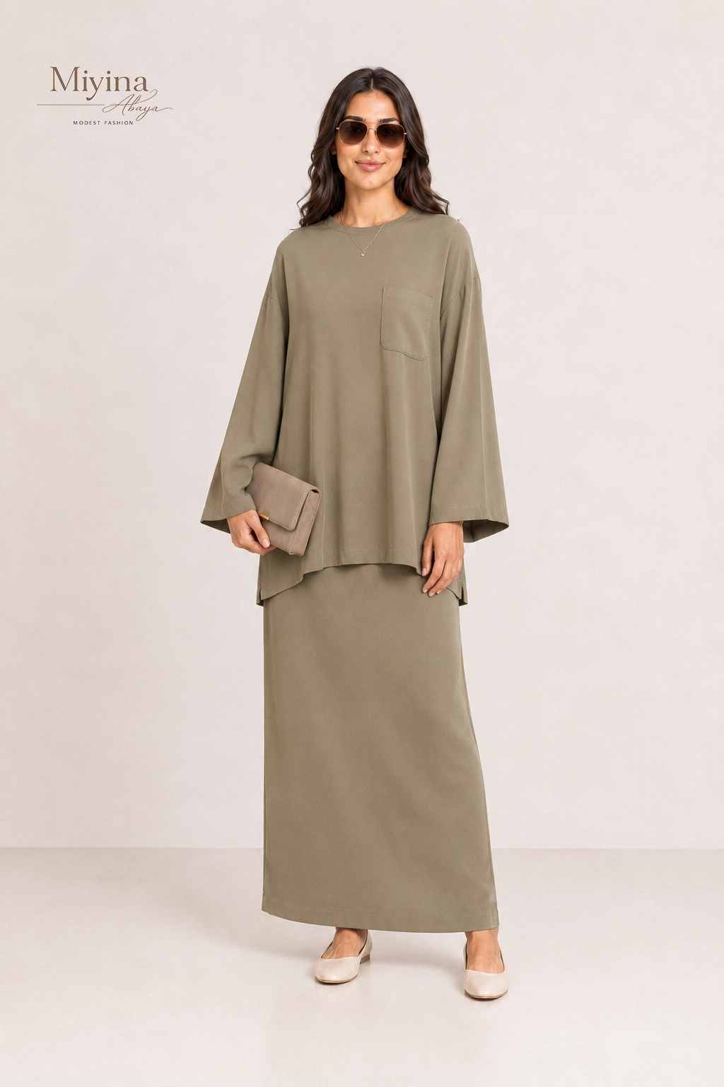Miyina OEMODM Soft Woven Tailored Skirt Desert Brown Manufacturer Custom Flowy Full-Length Cut Elastic Waistband Islamic Manufacturer