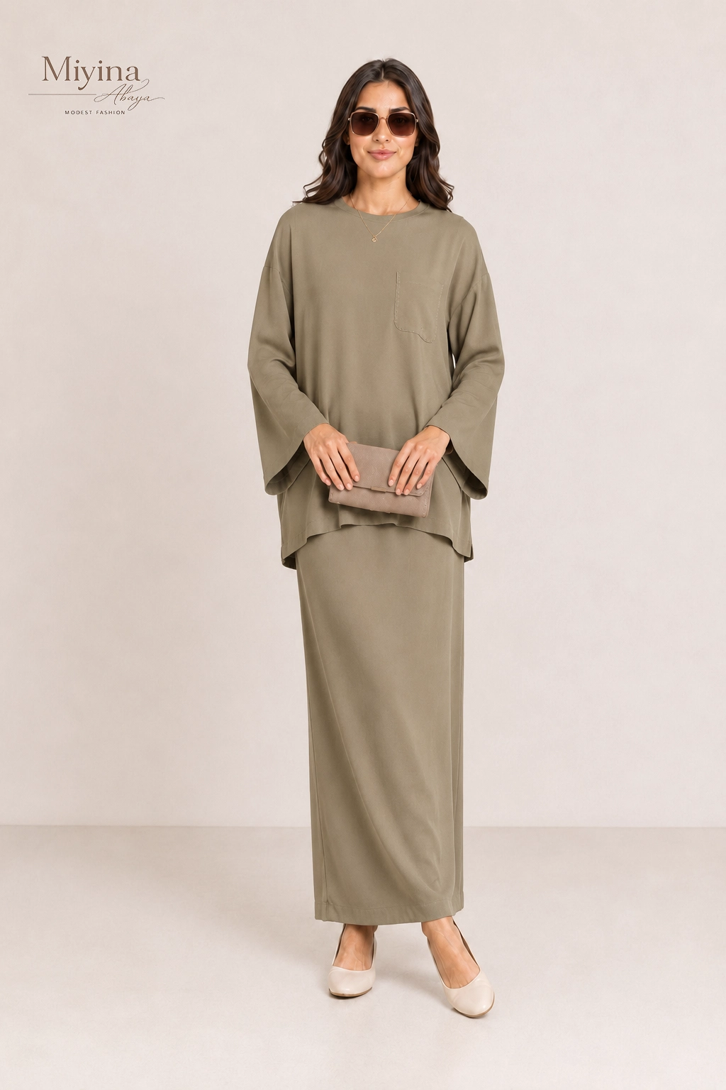Miyina OEMODM Soft Woven Tailored Skirt Desert Brown Manufacturer Custom Flowy Full-Length Cut Elastic Waistband Islamic Manufacturer