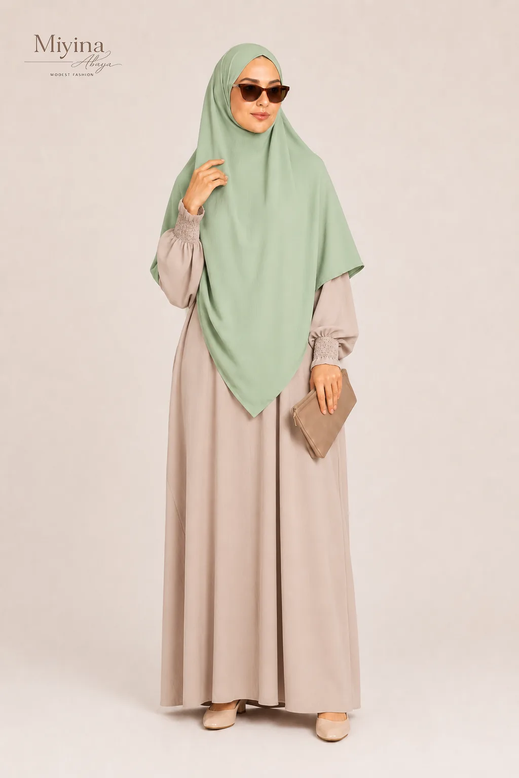 Miyina OEMODM Two Layer Khimar Sage Manufacturer Custom Polyester Soft Crush And Lightweight Niqab Feature Islamic Manufacturer