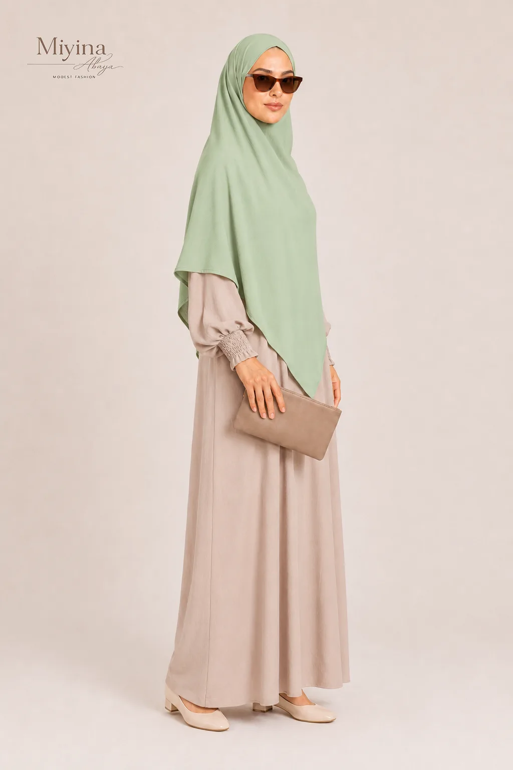 Miyina OEMODM Two Layer Khimar Sage Manufacturer Custom Polyester Soft Crush And Lightweight Niqab Feature Islamic Manufacturer