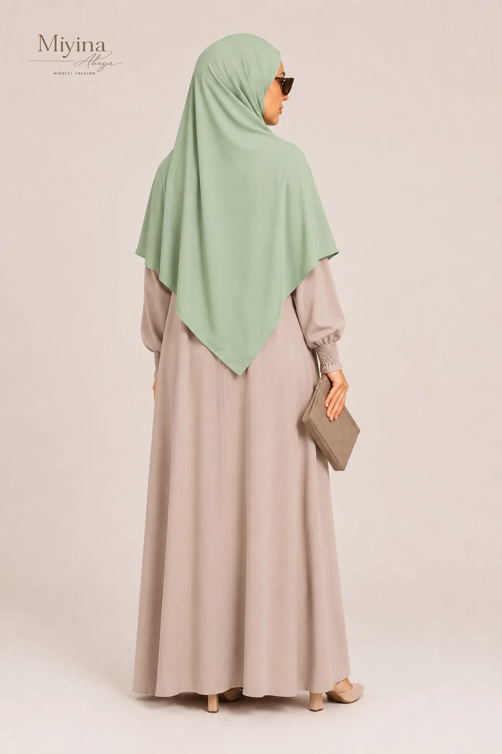 Miyina OEMODM Two Layer Khimar Sage Manufacturer Custom Polyester Soft Crush And Lightweight Niqab Feature Islamic Manufacturer