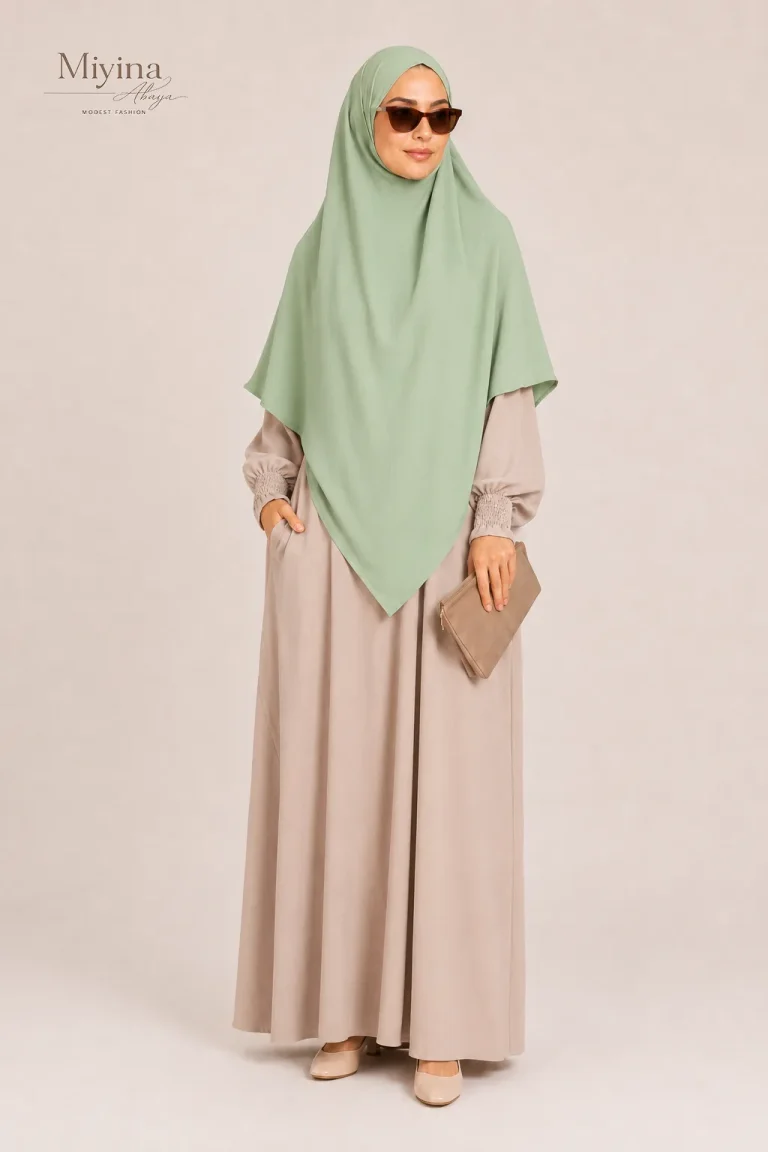 Miyina OEMODM Two Layer Khimar Sage Manufacturer Custom Polyester Soft Crush And Lightweight Niqab Feature Islamic Manufacturer