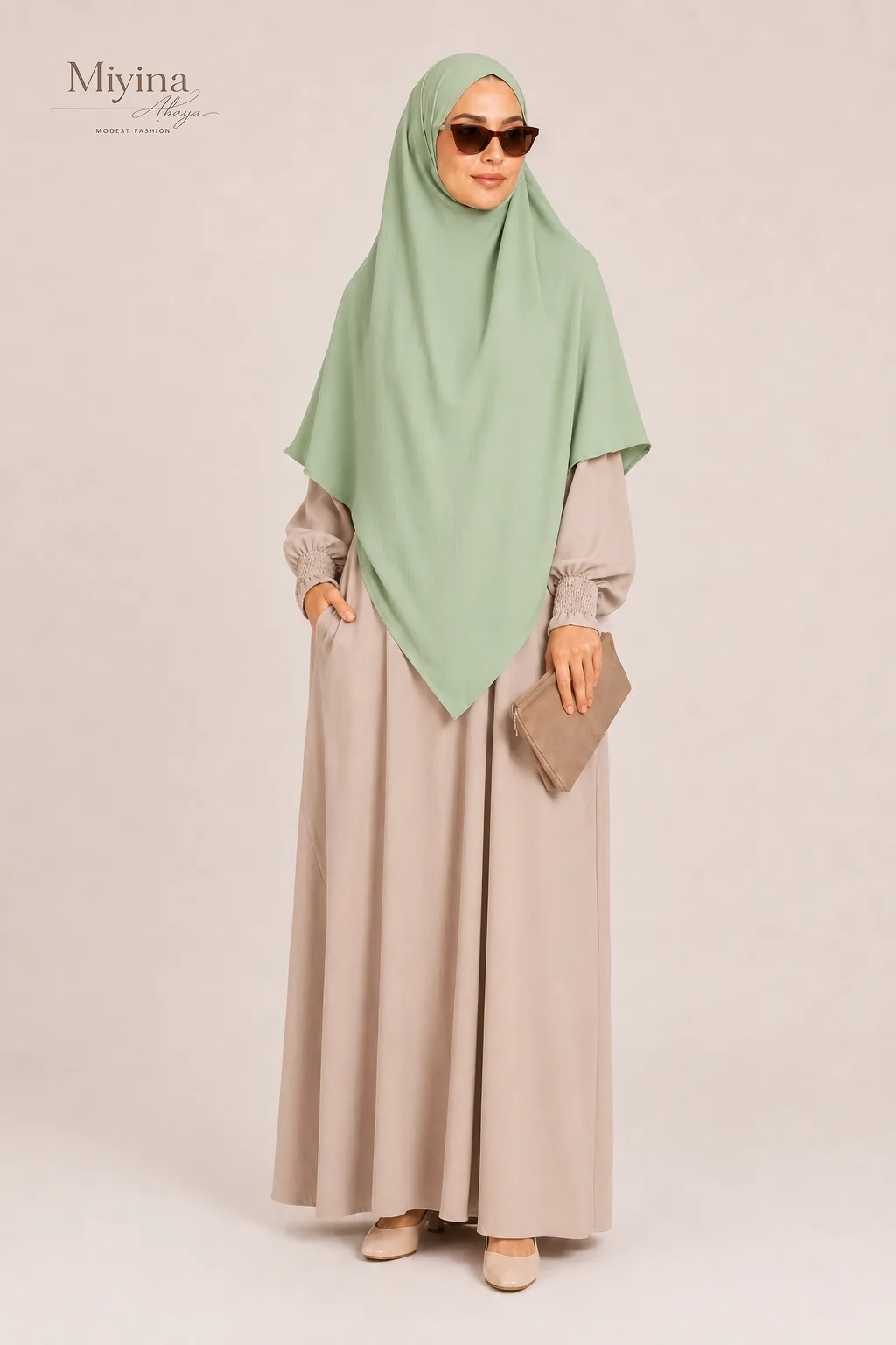 Miyina OEMODM Two Layer Khimar Sage Manufacturer Custom Polyester Soft Crush And Lightweight Niqab Feature Islamic Manufacturer