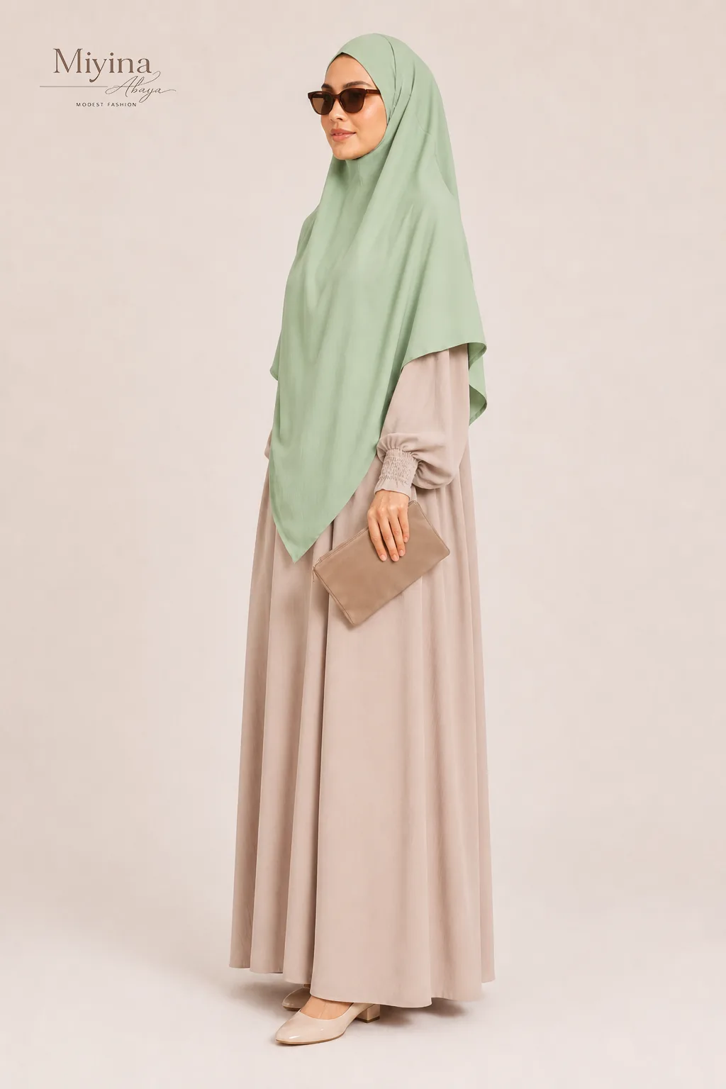 Miyina OEMODM Two Layer Khimar Sage Manufacturer Custom Polyester Soft Crush And Lightweight Niqab Feature Islamic Manufacturer