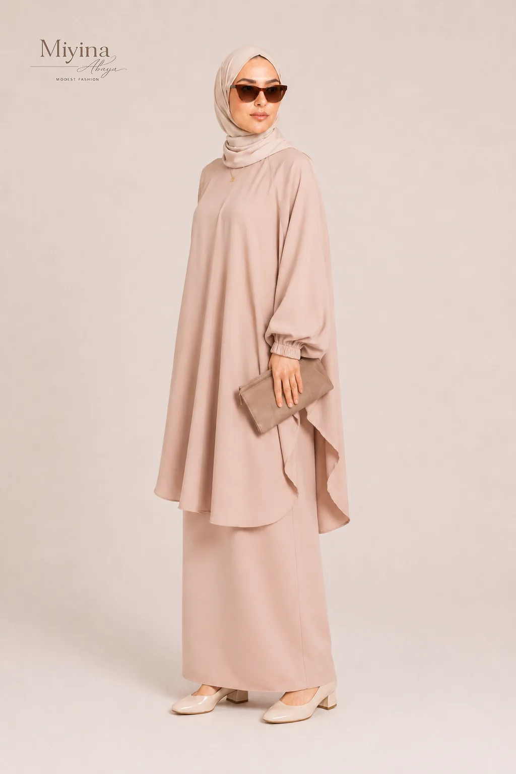 Miyina OEMODM Two Piece Jilbab Prayer Set With Pockets Elasticated Cuff Natural Manufacturer Custom Nida Fabric Lightweight Soft Islamic Manufacturer