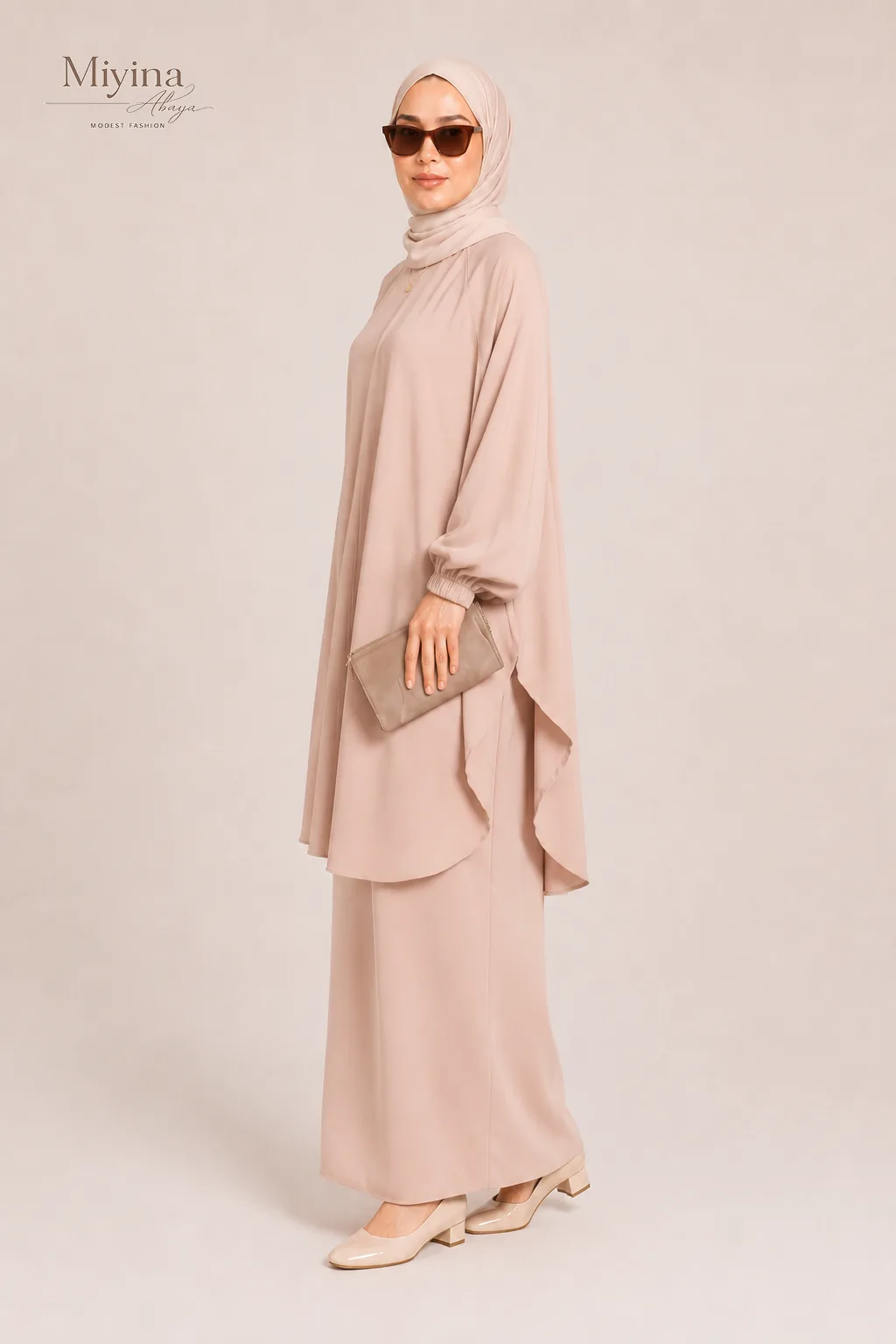 Miyina OEMODM Two Piece Jilbab Prayer Set With Pockets Elasticated Cuff Natural Manufacturer Custom Nida Fabric Lightweight Soft Islamic Manufacturer