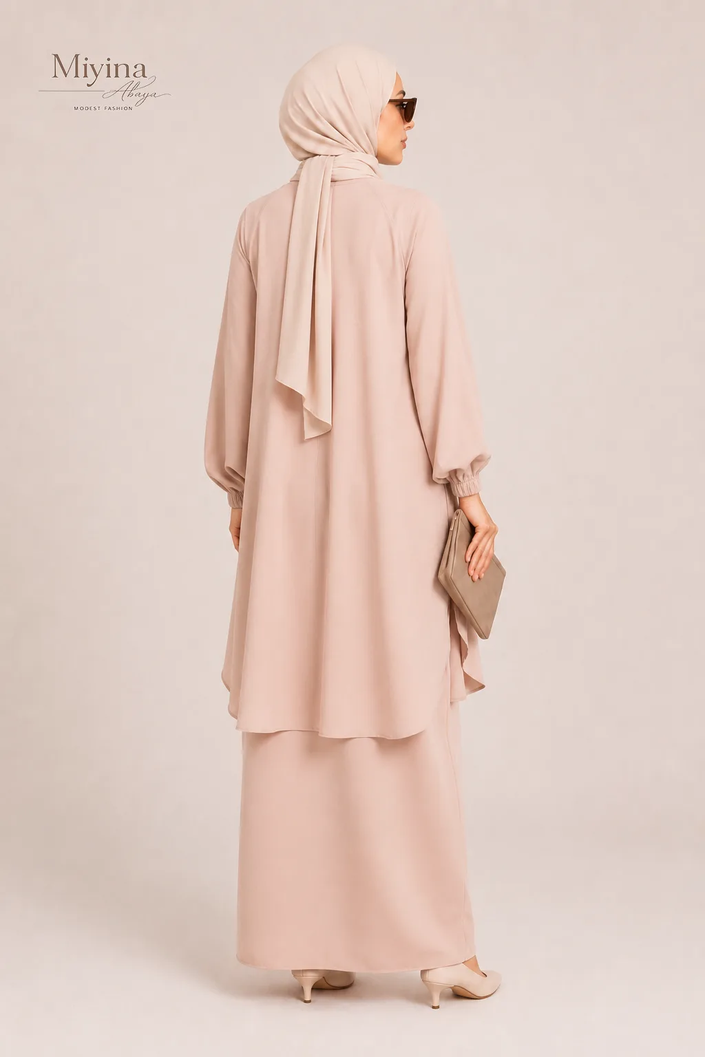 Miyina OEMODM Two Piece Jilbab Prayer Set With Pockets Elasticated Cuff Natural Manufacturer Custom Nida Fabric Lightweight Soft Islamic Manufacturer