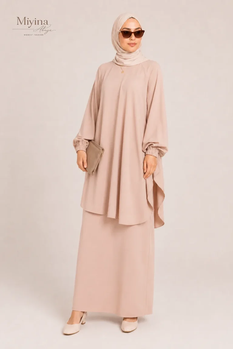 Miyina OEMODM Two Piece Jilbab Prayer Set With Pockets Elasticated Cuff Natural Manufacturer Custom Nida Fabric Lightweight Soft Islamic Manufacturer