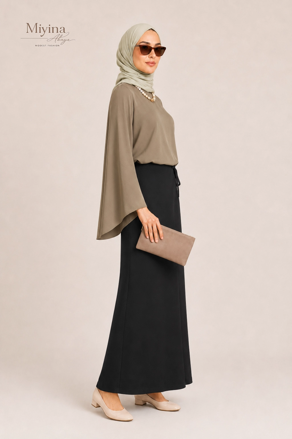 Miyina OEMODM Wrap Skirt Black Manufacturer Custom Subtle A-Line Shape Overlapping Front Panel Islamic Manufacturer