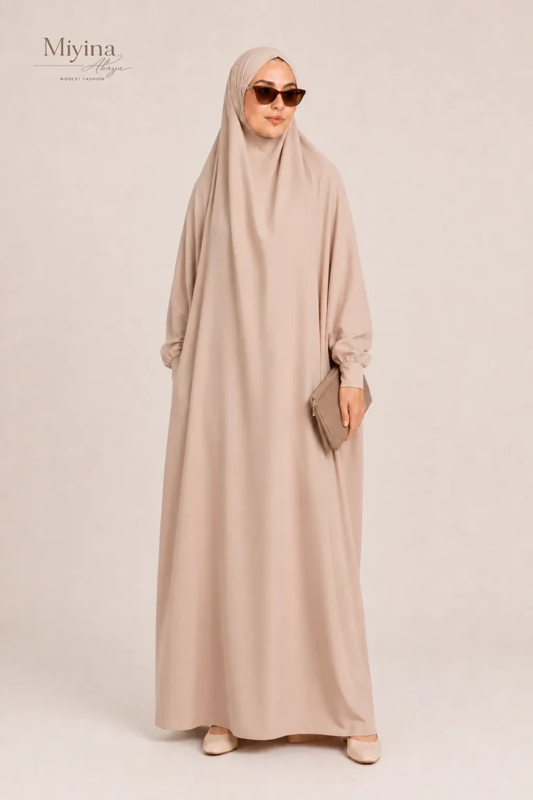 Miyina OEMODM one-piece-full-length-jilbab-prayer-abaya-zipped-cuff-natural Islamic Manufacturer