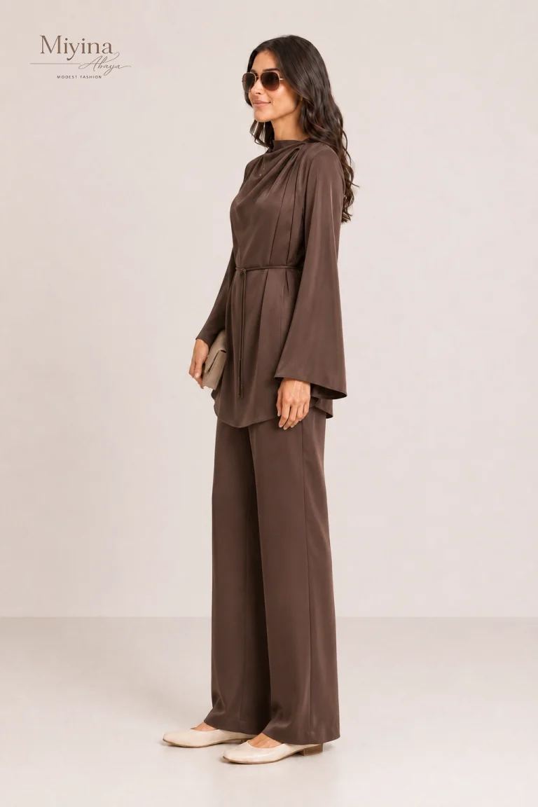 Miyina Wholesale Asymmetric Pleat Blouse Ash Brown Custom Versatile Piece With Presence Muslim Manufacturer