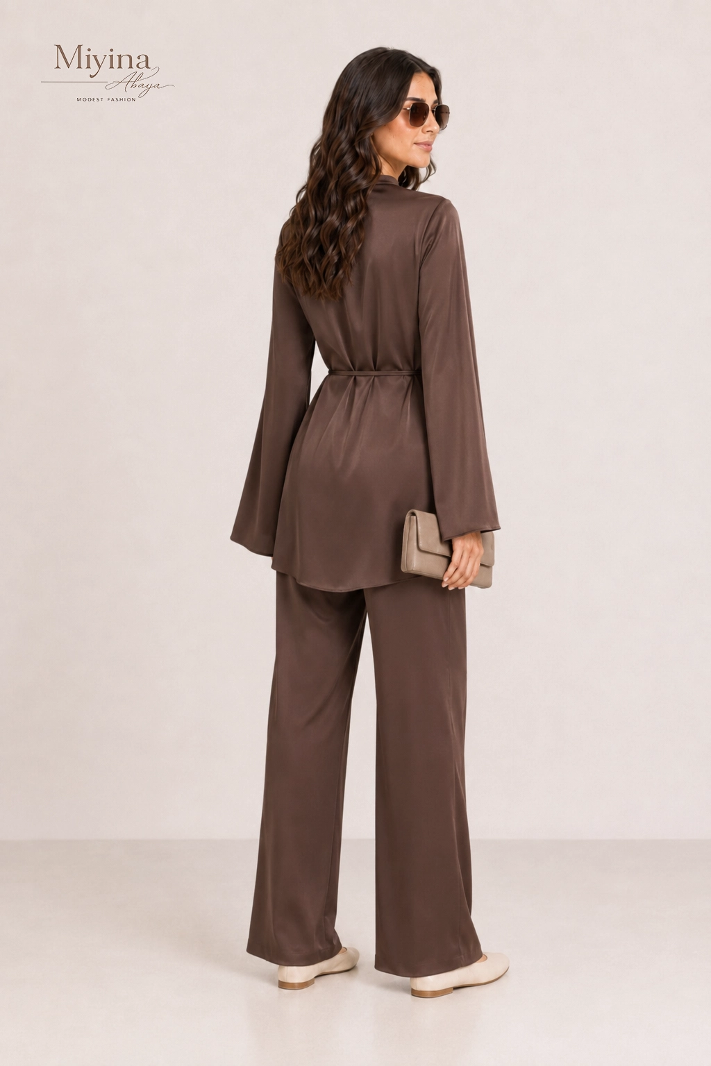 Miyina Wholesale Asymmetric Pleat Blouse Ash Brown Custom Versatile Piece With Presence Muslim Manufacturer