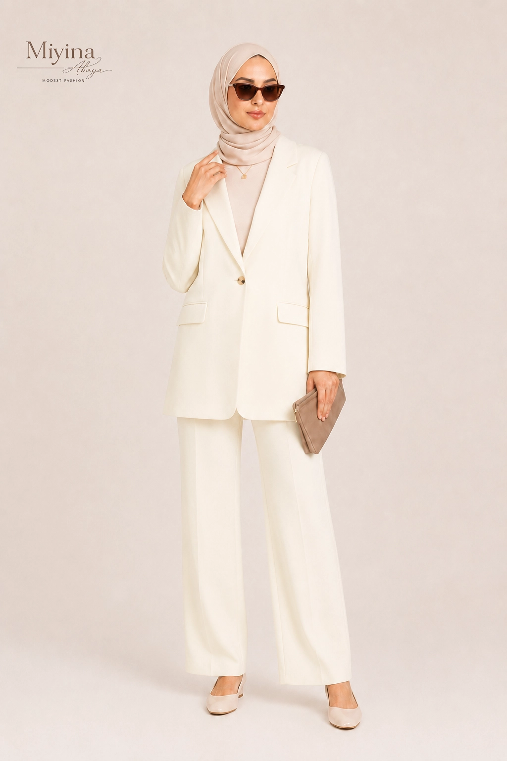 Miyina Wholesale Box Fit Blazer Off White Custom Structured Silhouette Relaxed Fit Muslim Manufacturer