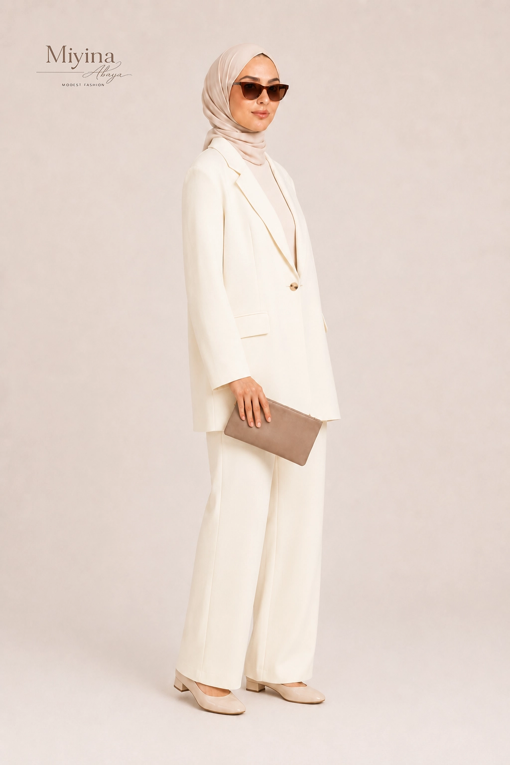 Miyina Wholesale Box Fit Blazer Off White Custom Structured Silhouette Relaxed Fit Muslim Manufacturer