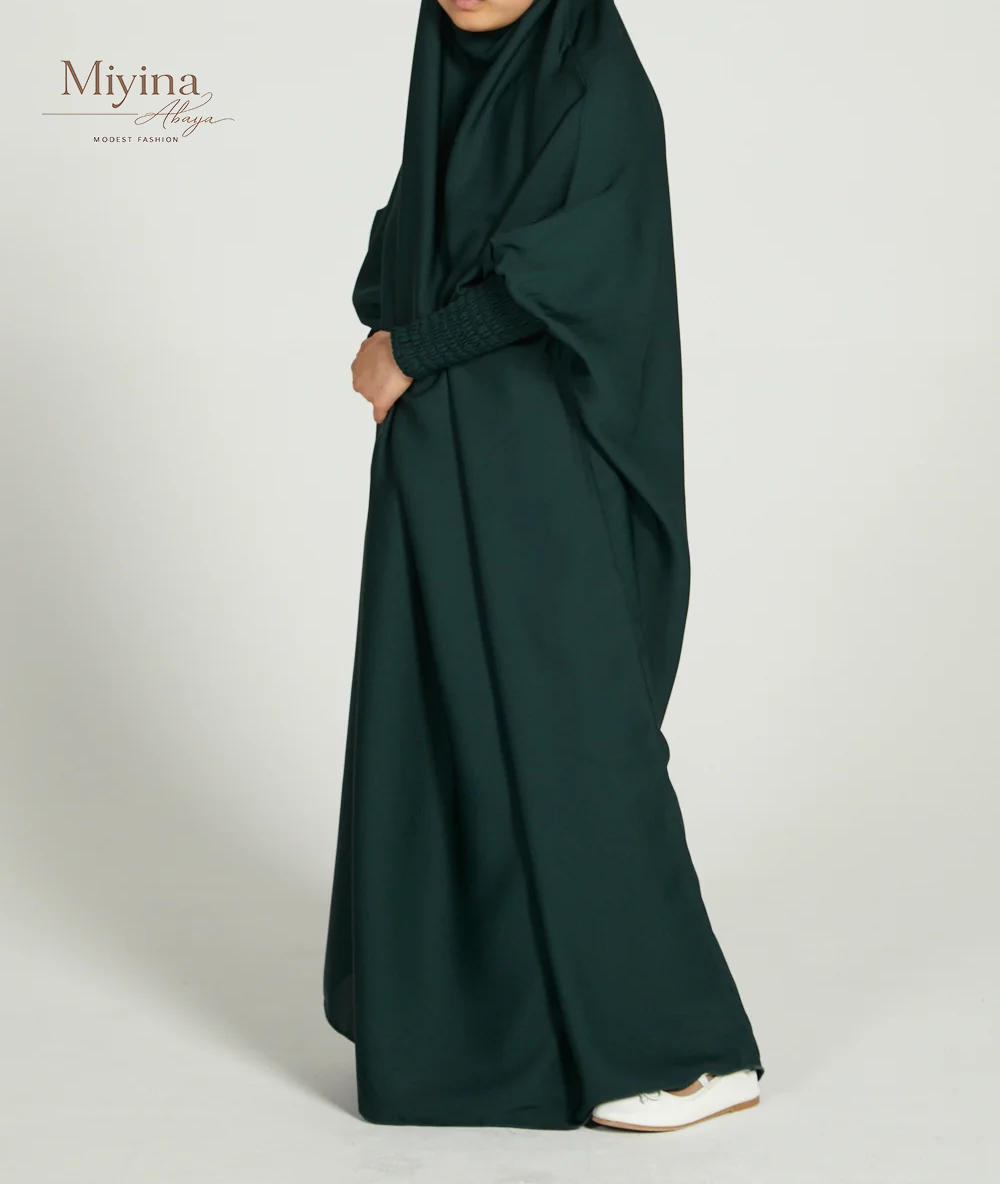 Miyina Wholesale Forest Green Junior Girls One-Piece Jilbab OEMODM Prayer Abaya Manufacturer Low MOQ-sku1