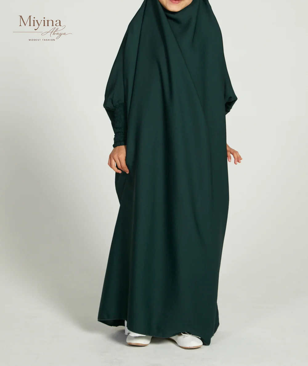 Miyina Wholesale Forest Green Junior Girls One-Piece Jilbab OEMODM Prayer Abaya Manufacturer Low MOQ-sku3