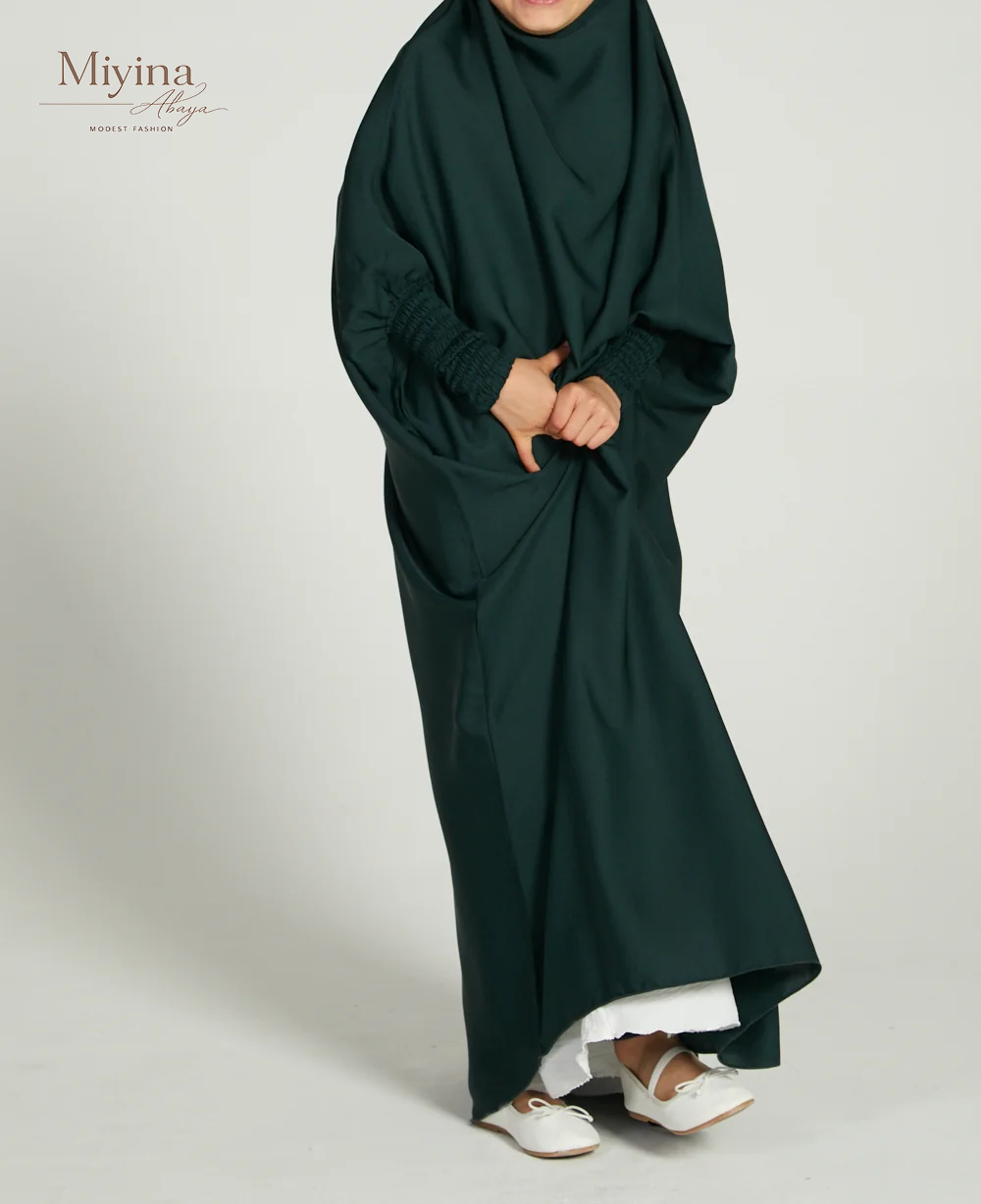 Miyina Wholesale Forest Green Junior Girls One-Piece Jilbab OEMODM Prayer Abaya Manufacturer Low MOQ-sku4