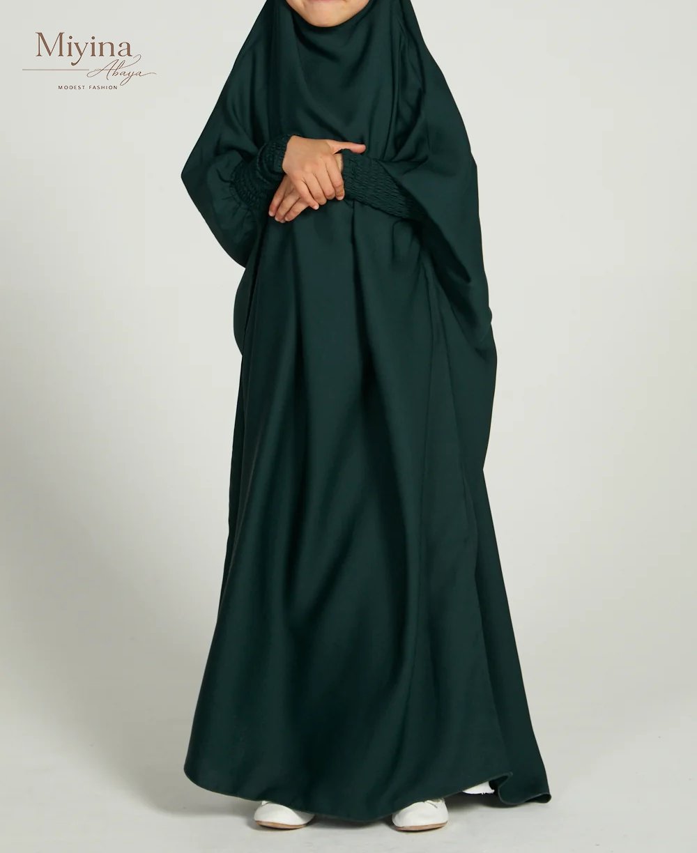 Miyina Wholesale Forest Green Junior Girls One-Piece Jilbab OEMODM Prayer Abaya Manufacturer Low MOQ-sku5