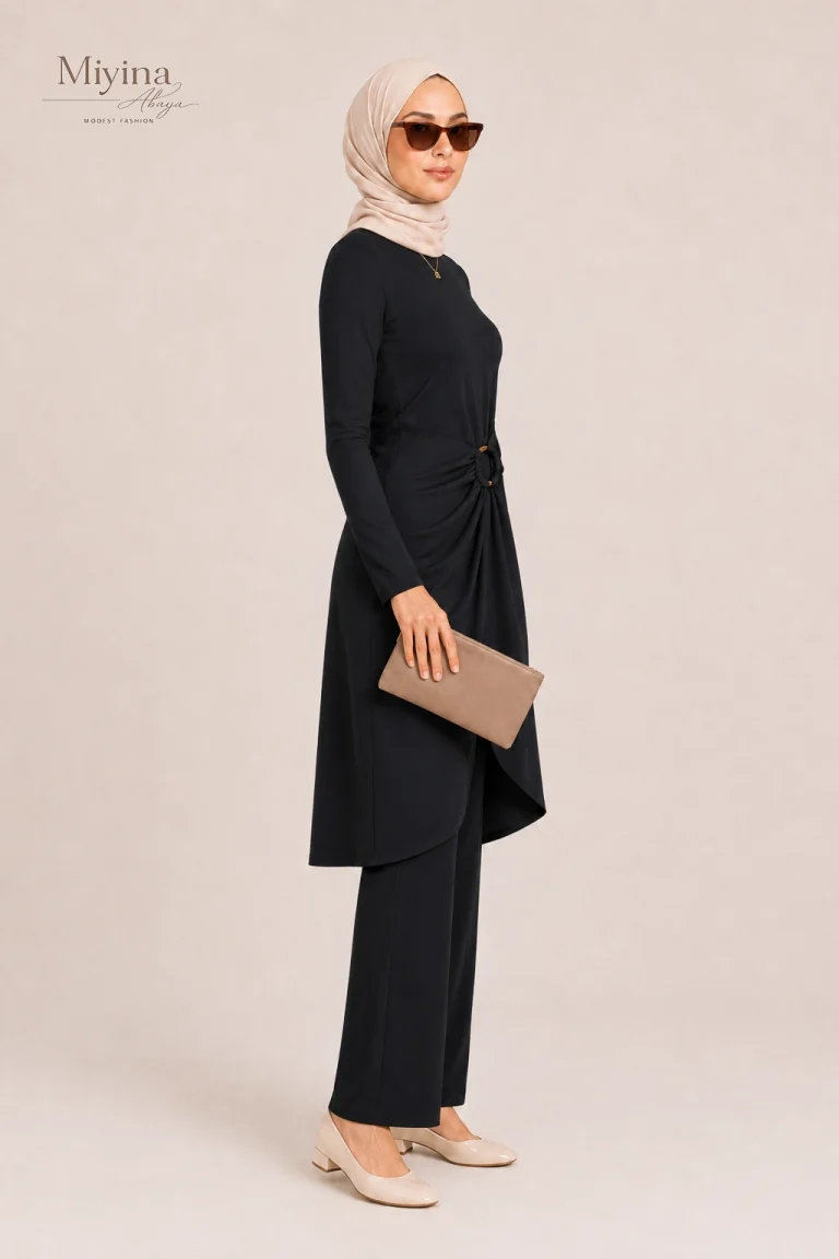 Miyina Wholesale Gathered Swim Dress Black Custom Voluminous Silhouette Muslim Manufacturer