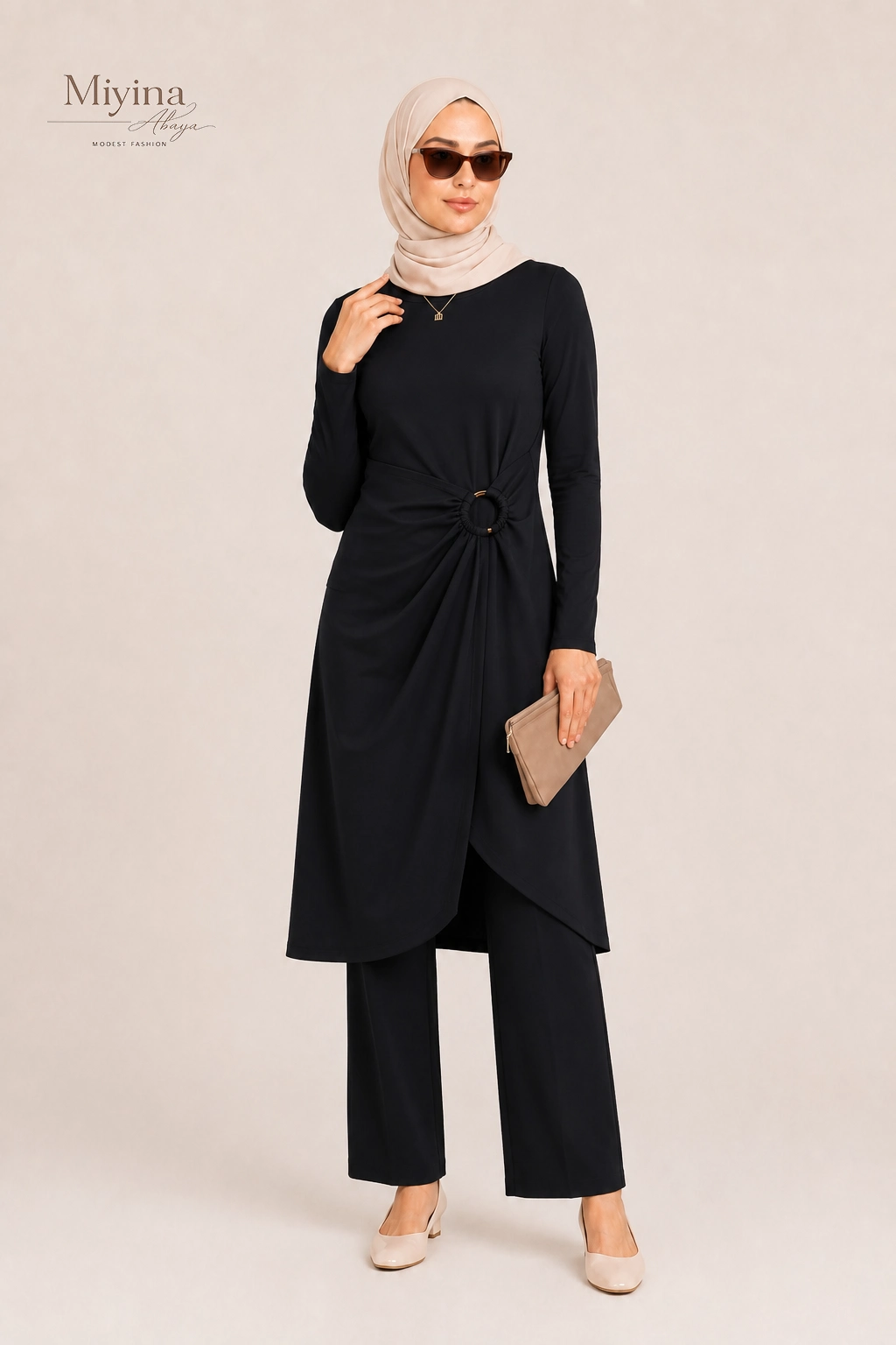 Miyina Wholesale Gathered Swim Dress Black Custom Voluminous Silhouette Muslim Manufacturer
