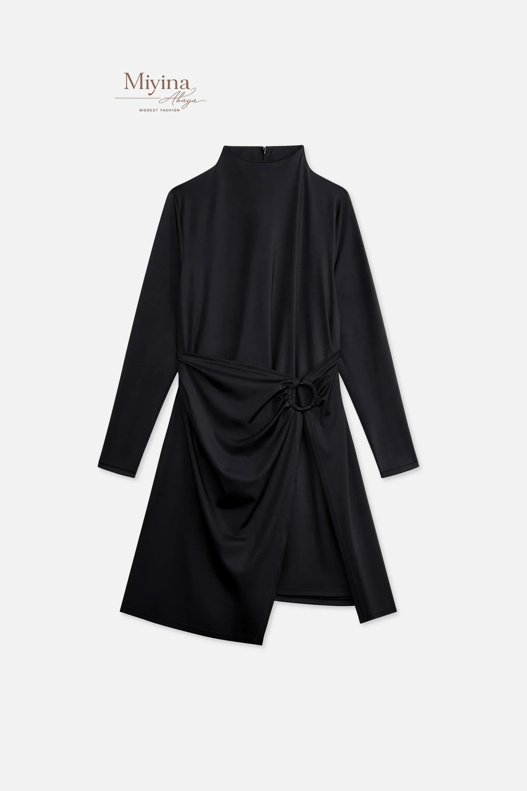 Miyina Wholesale Gathered Swim Dress Black Custom Voluminous Silhouette Muslim Manufacturer