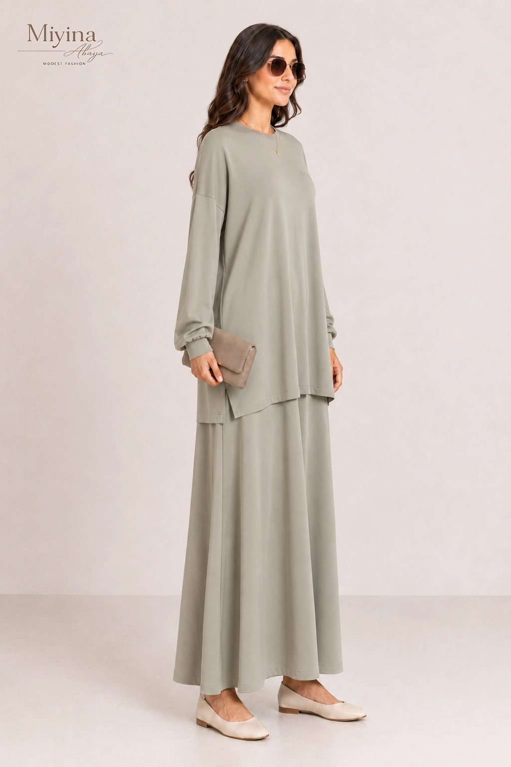 Miyina Wholesale Jersey Modal Skirt Sage Custom Soft Modal Skirts Muslim Manufacturer
