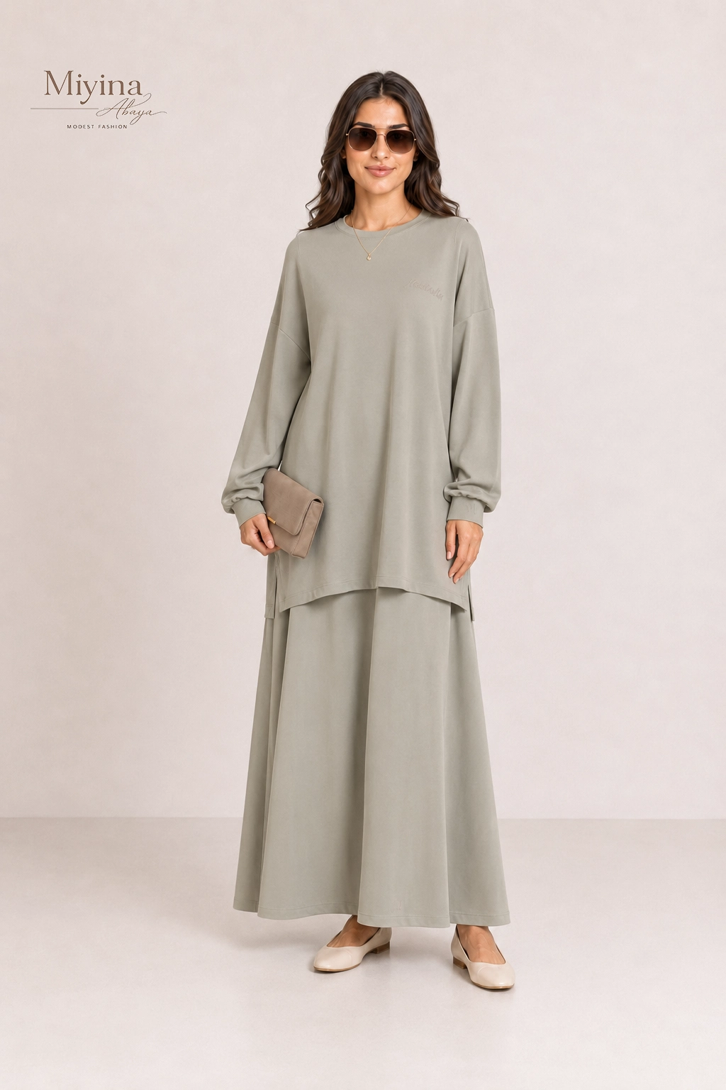 Miyina Wholesale Jersey Modal Skirt Sage Custom Soft Modal Skirts Muslim Manufacturer