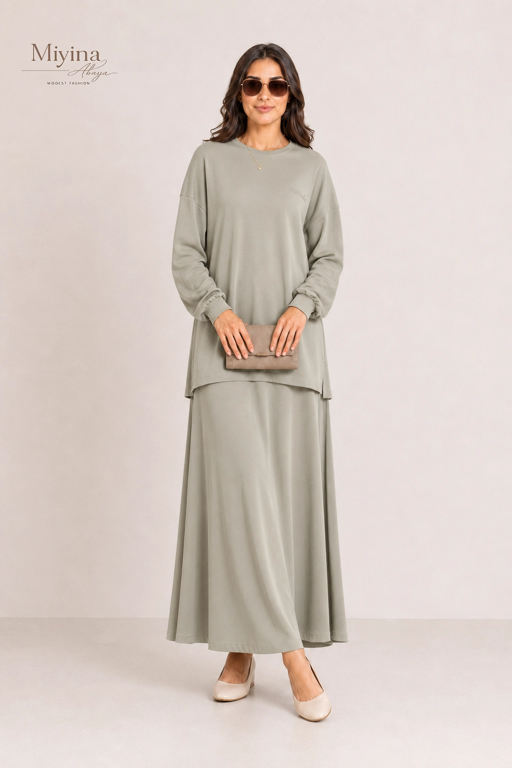 Miyina Wholesale Jersey Modal Skirt Sage Custom Soft Modal Skirts Muslim Manufacturer