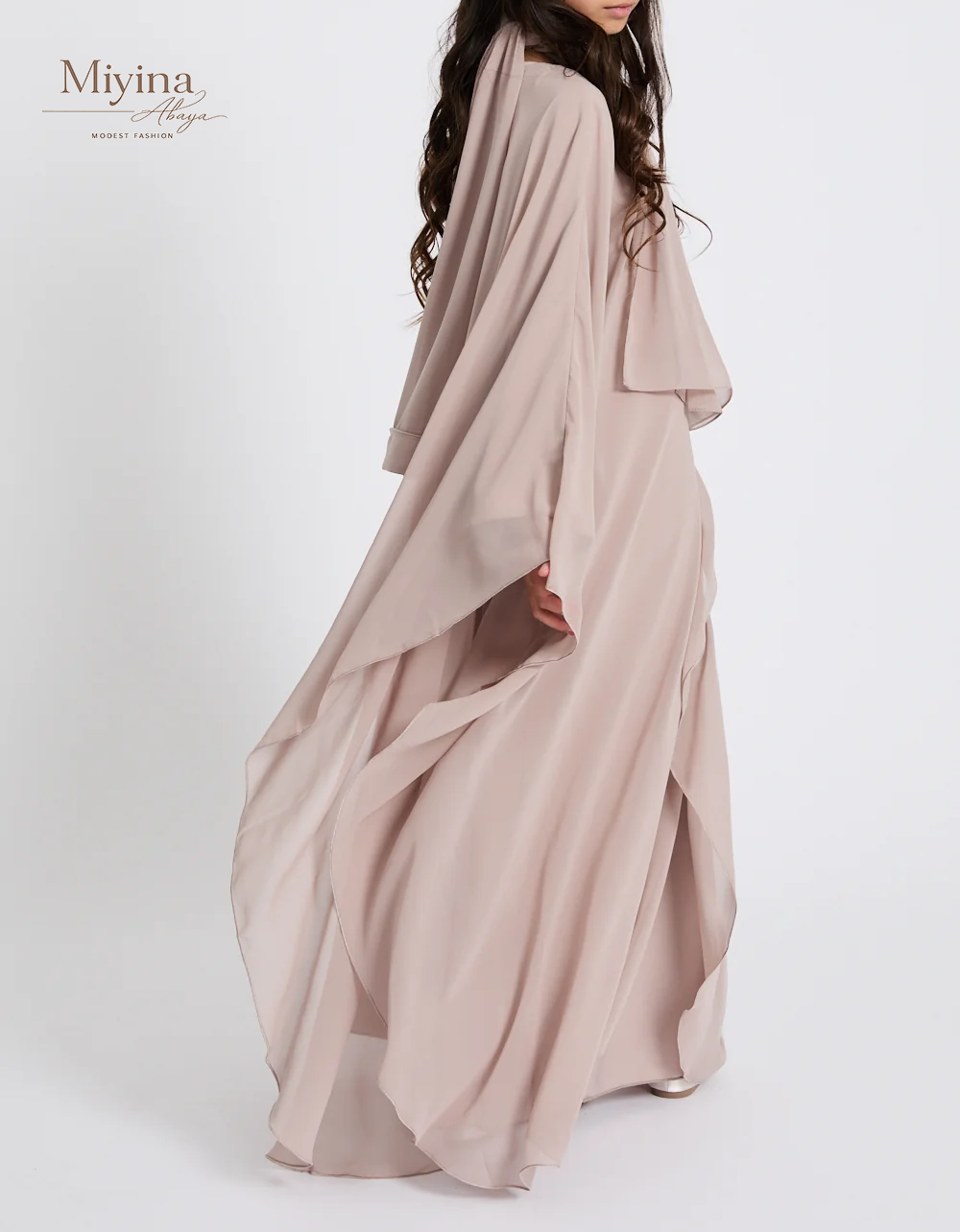 Miyina Wholesale Junior Girls Closed Abaya with Butterfly Cut Misty Mink Chiffon Overlay OEMODM Manufacturer Low MOQ-sku5