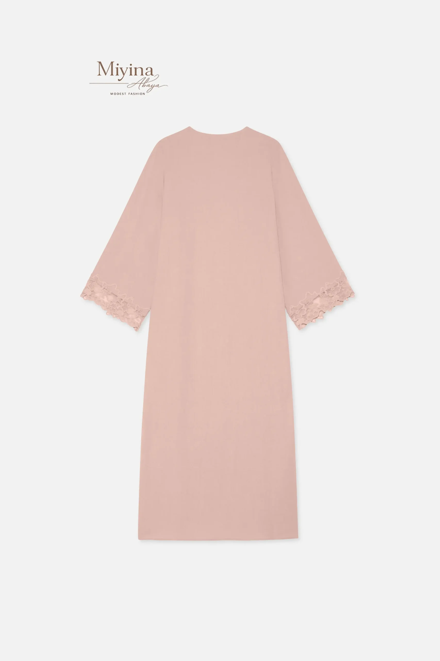 Miyina Wholesale Lace Trim Abaya Deep Rose Custom Open-Front Silhouette Muslim Manufacturer