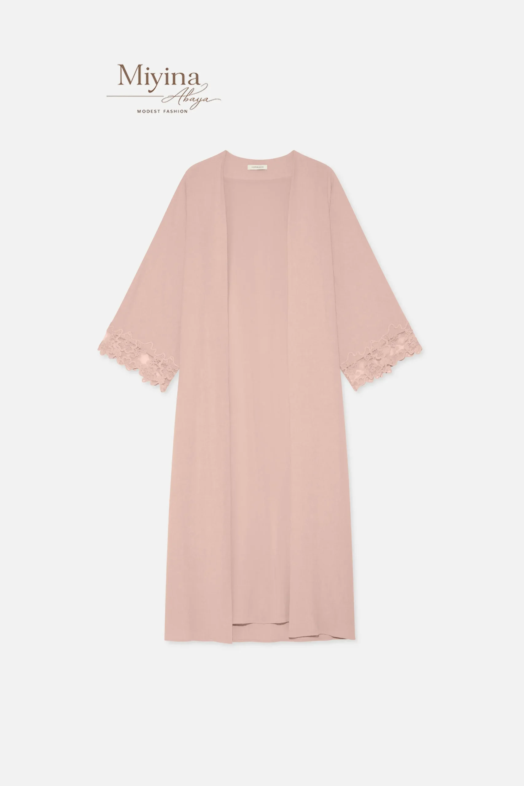 Miyina Wholesale Lace Trim Abaya Deep Rose Custom Open-Front Silhouette Muslim Manufacturer