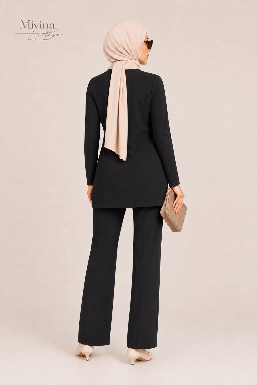 Miyina Wholesale Tailored Oversized Blazer Black Custom Structured Wrap-Front Design Muslim Manufacturer